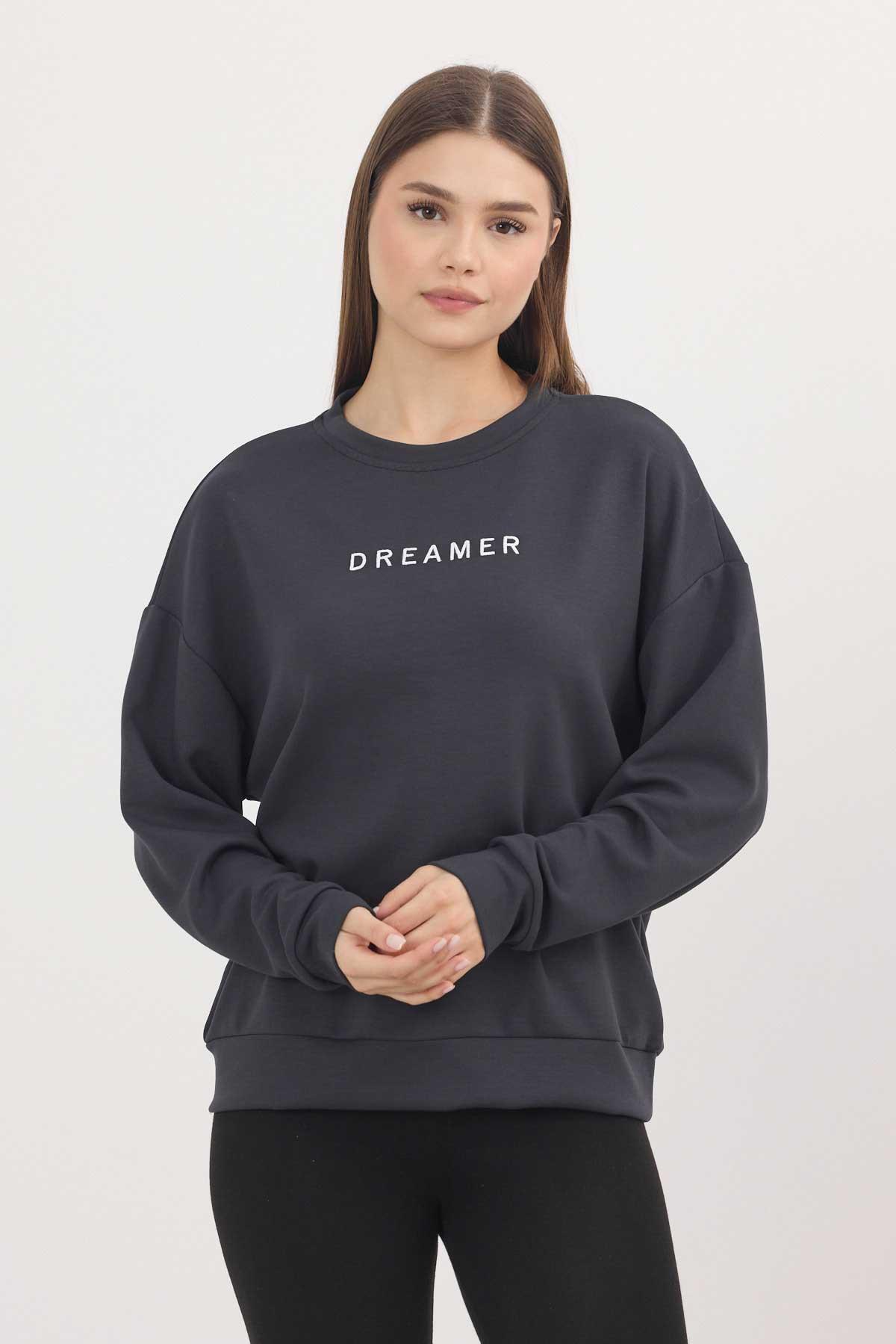 Antrasit Dreamer Nakış Detay Oysho Sweat 4004 - 1