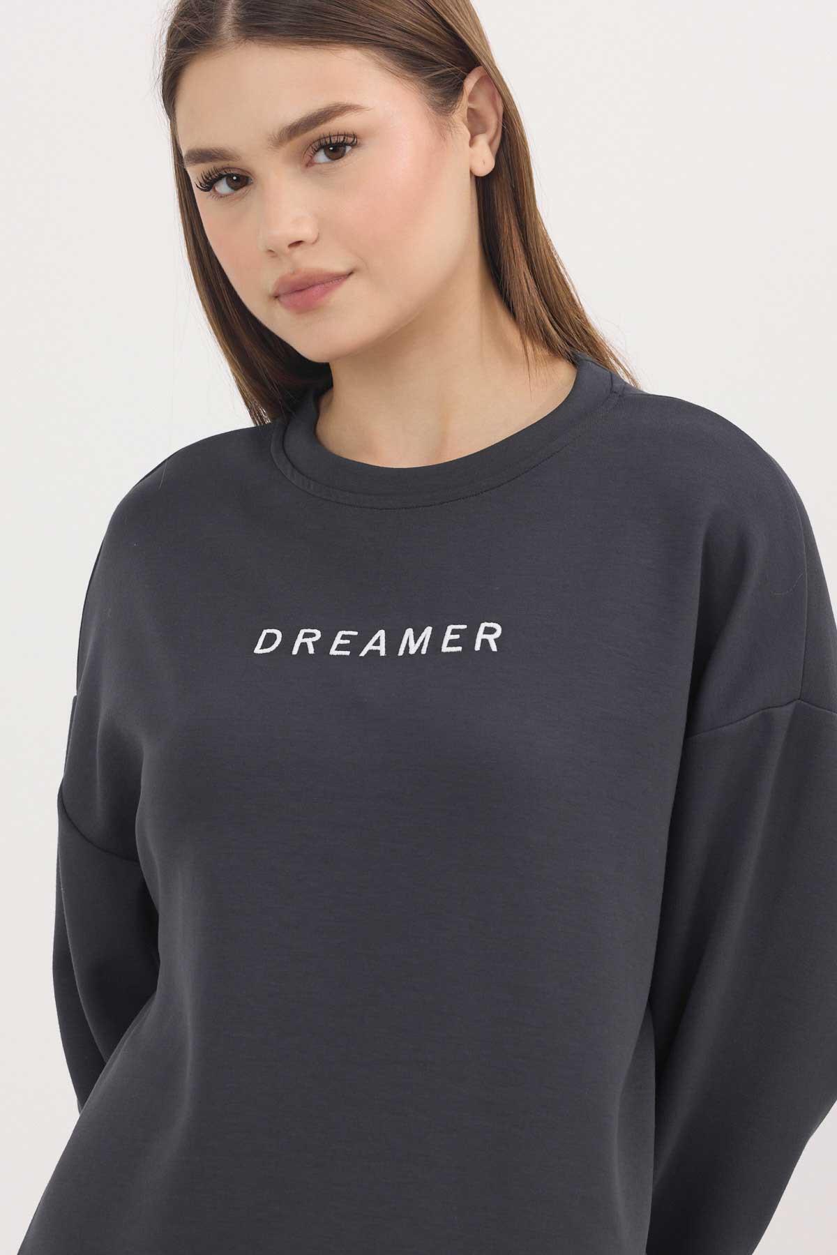 Antrasit Dreamer Nakış Detay Oysho Sweat 4004 - 4