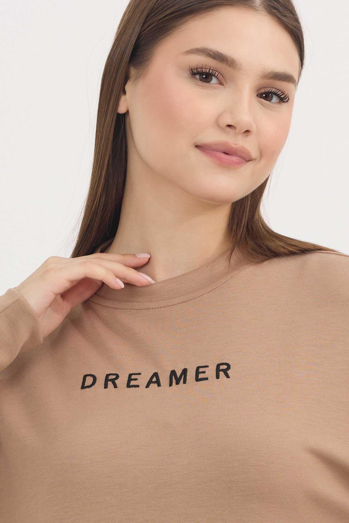 4004 Dreamer Nakış Detay Sweat Camel - 4