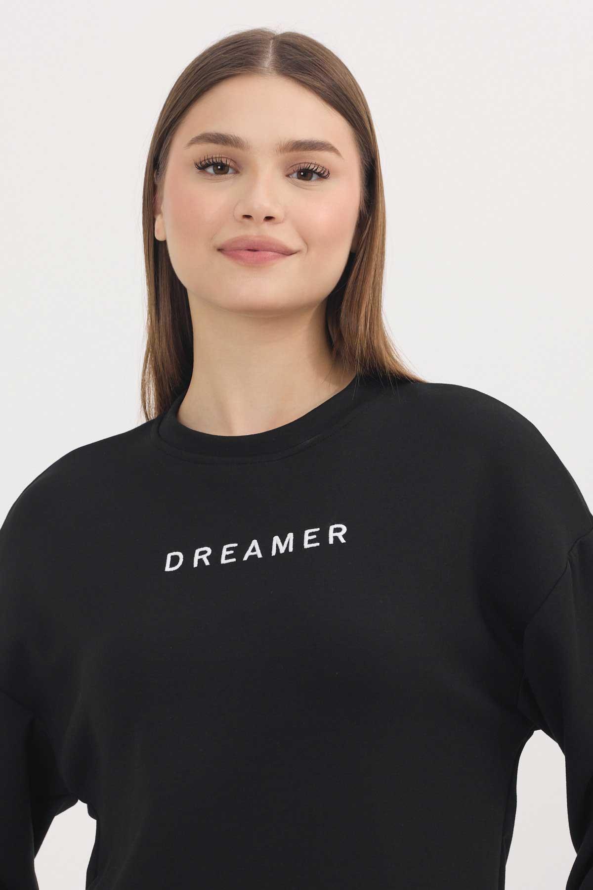 4004 Dreamer Nakış Detay Sweat Siyah - 4