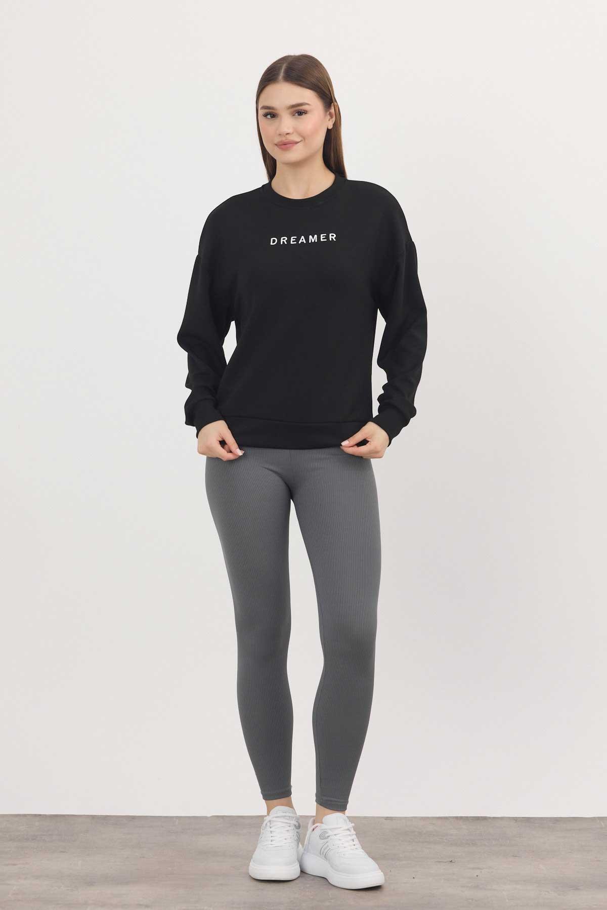 4004 Dreamer Nakış Detay Sweat Siyah - RAYS
