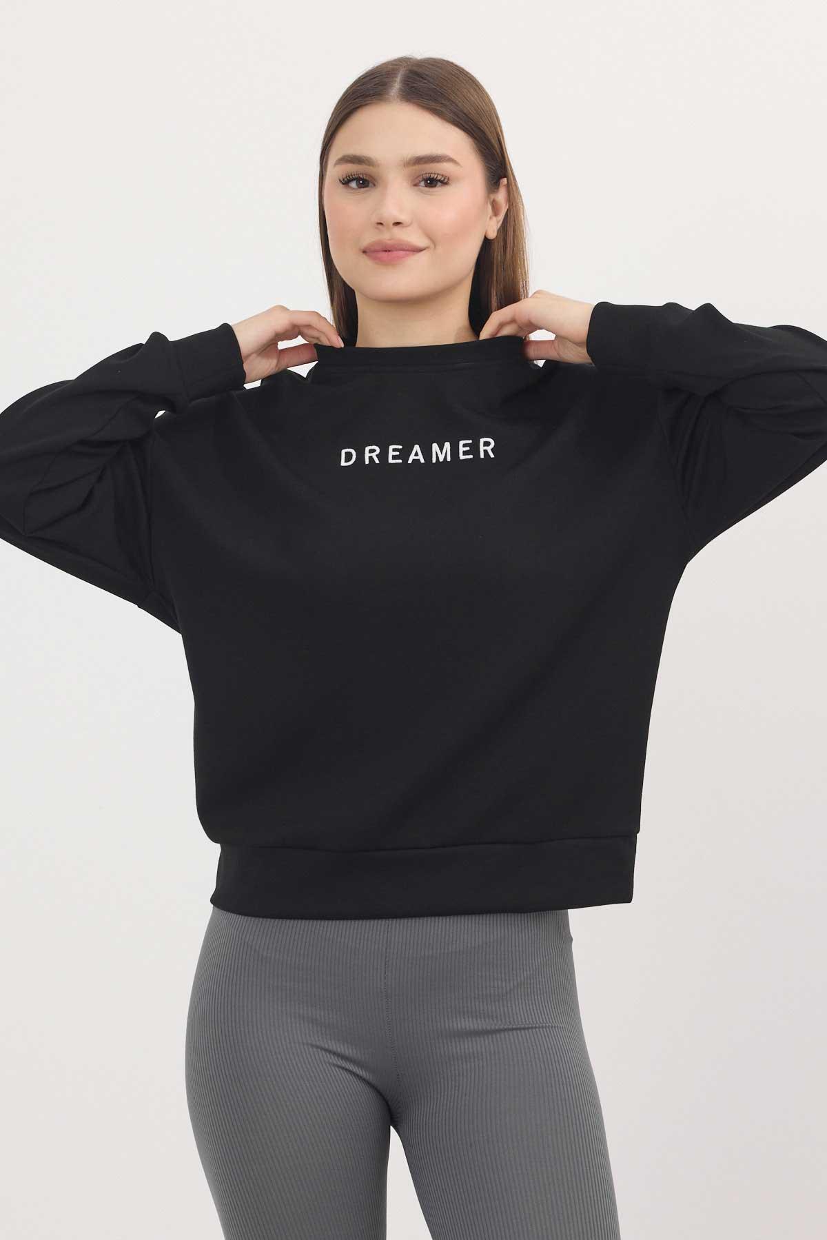 4004 Dreamer Nakış Detay Sweat Siyah - RAYS