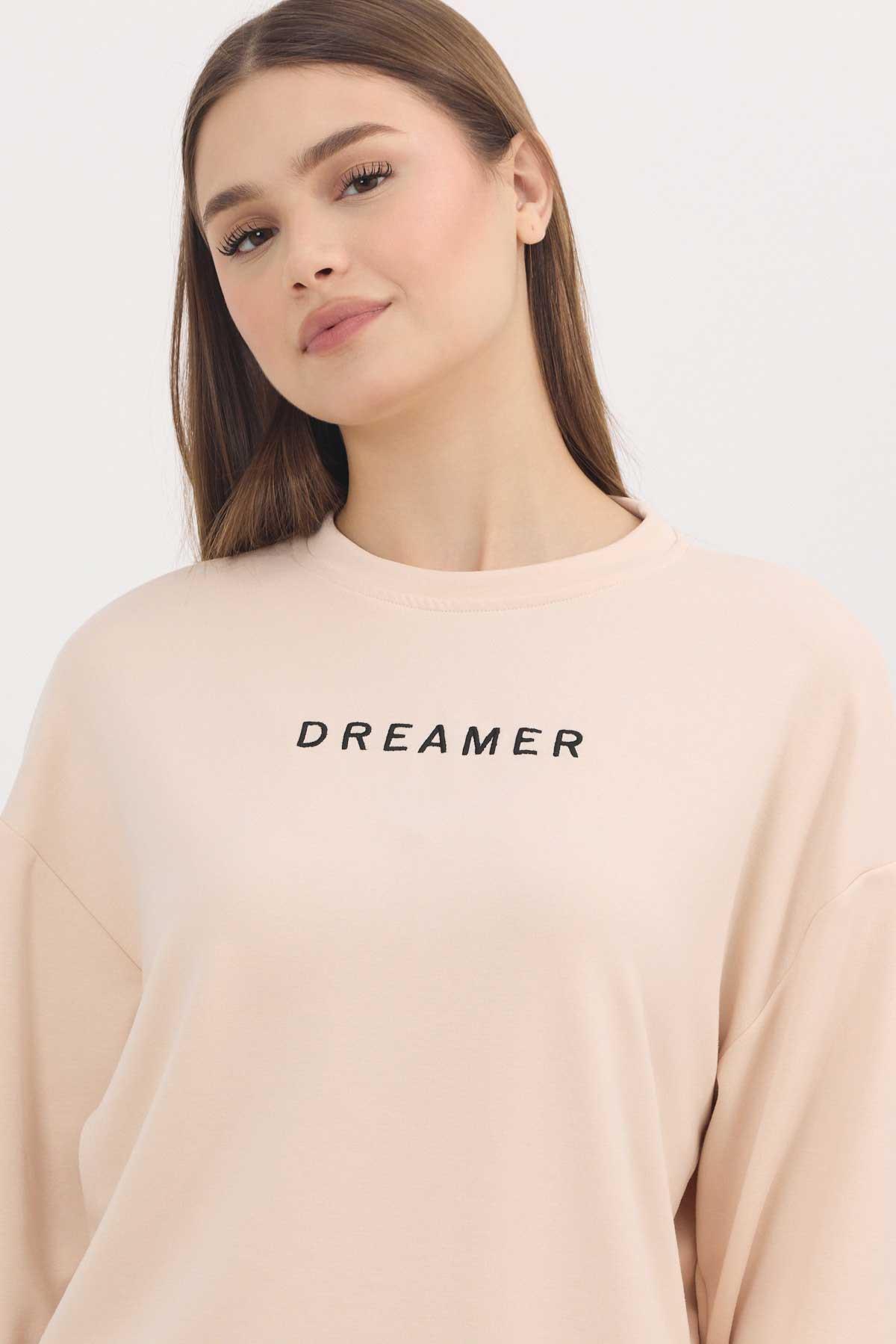 4004 Dreamer Nakış Detay Sweat Taş - 4