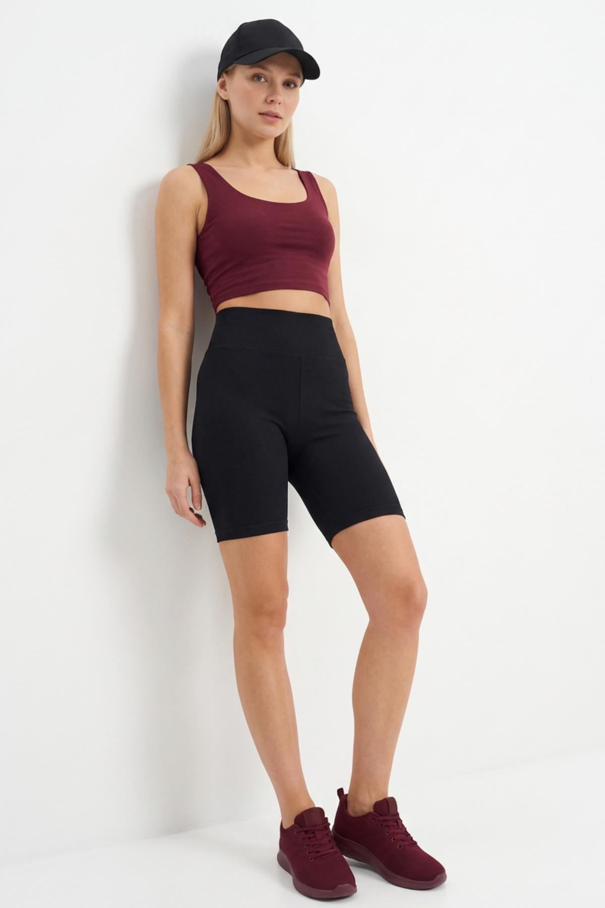 Siyah Yüksek Bel Şort 4005 - RAYS