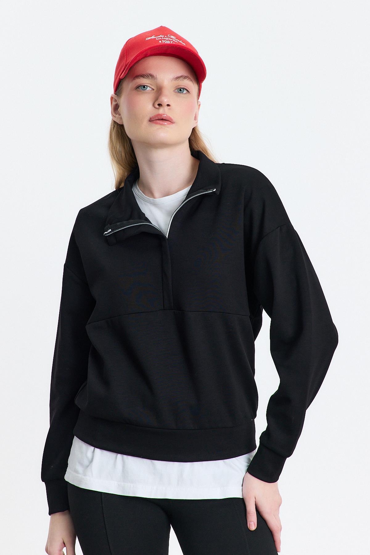 Siyah Fermuar Detay Oysho Sweat 4011 - 3