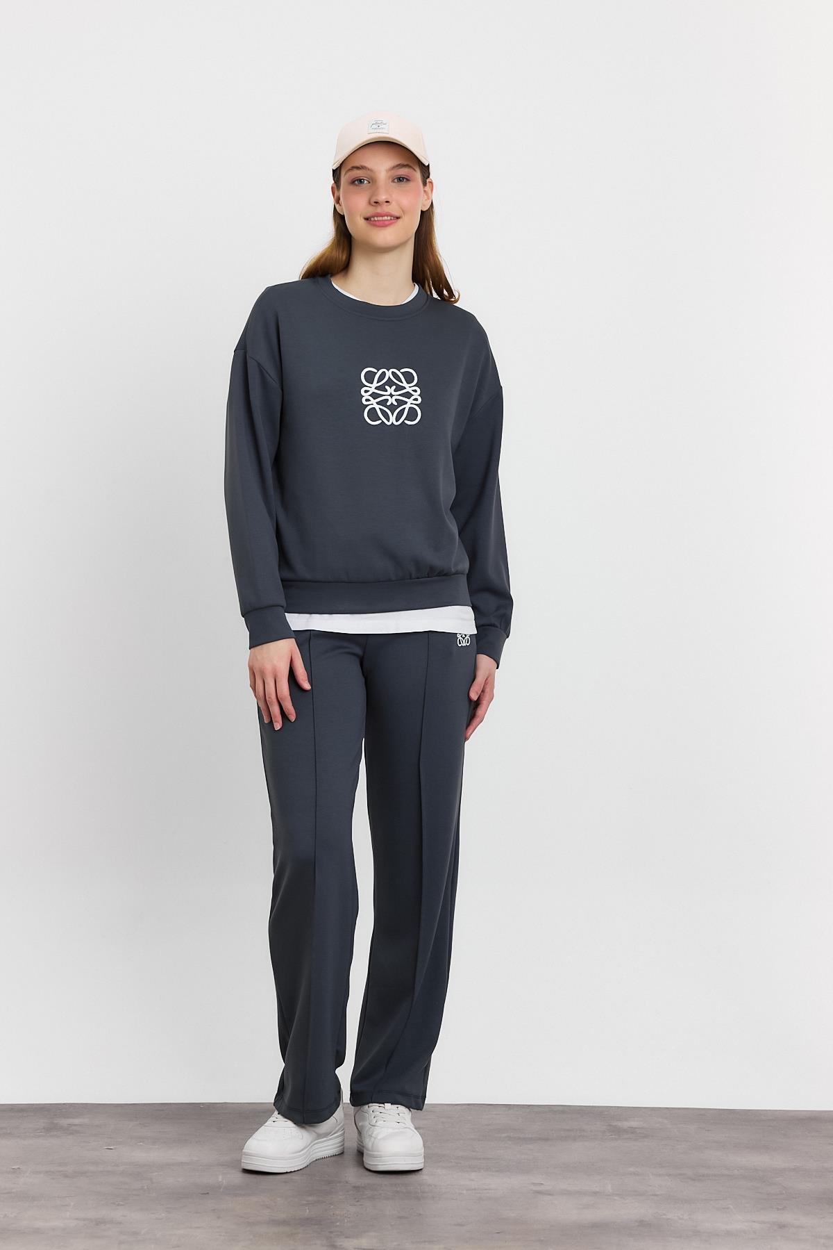 4013 Nakış Detay Pantolon Takım Antrasit - 6