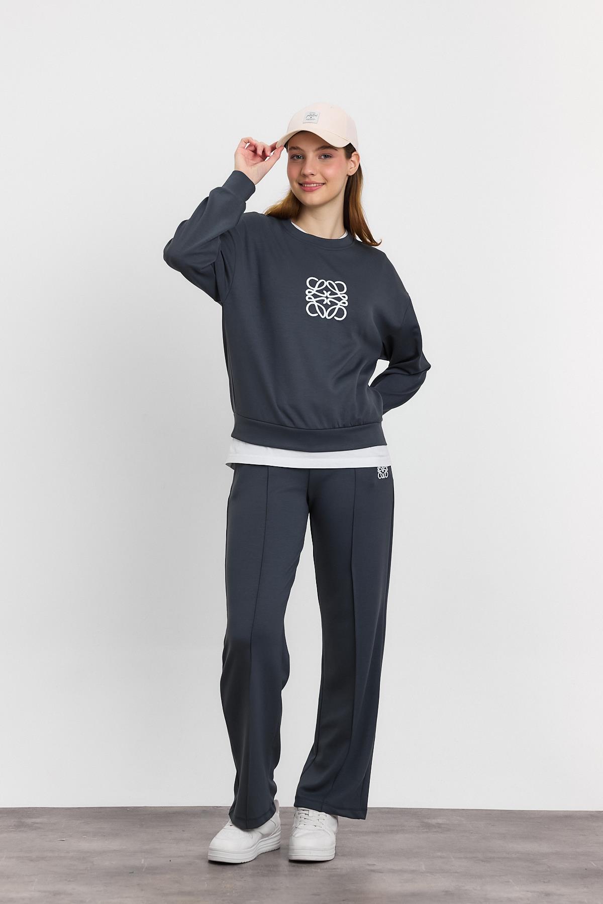 Antrasit Nakış Detay Pantolon Takım 4013 - 2