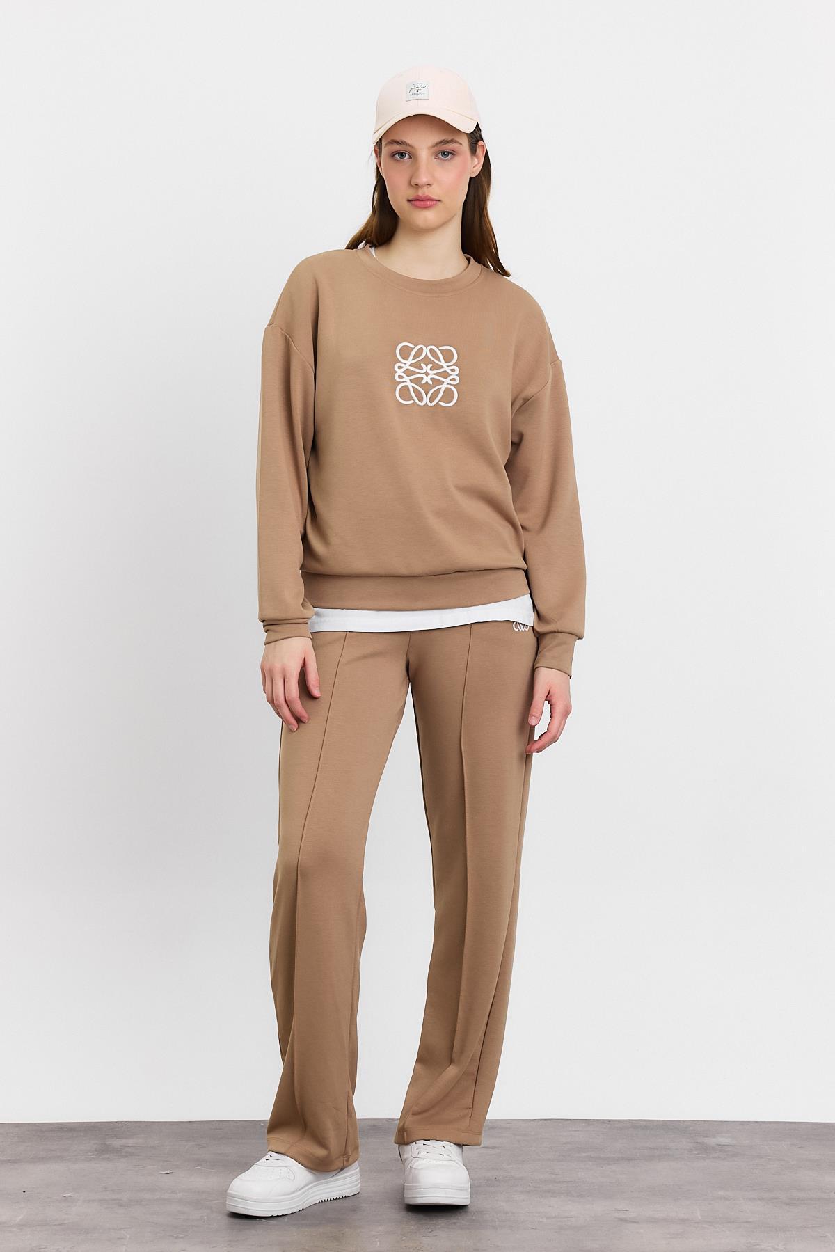 4013 Nakış Detay Pantolon Takım Camel - 1