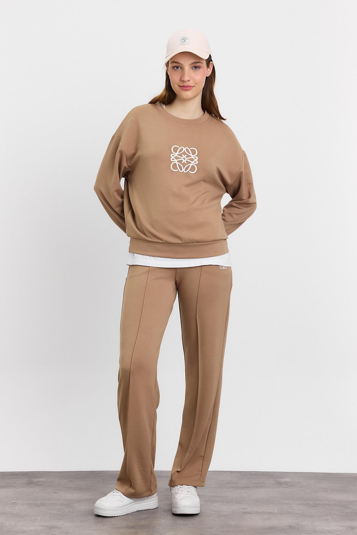 4013 Nakış Detay Pantolon Takım Camel - 6