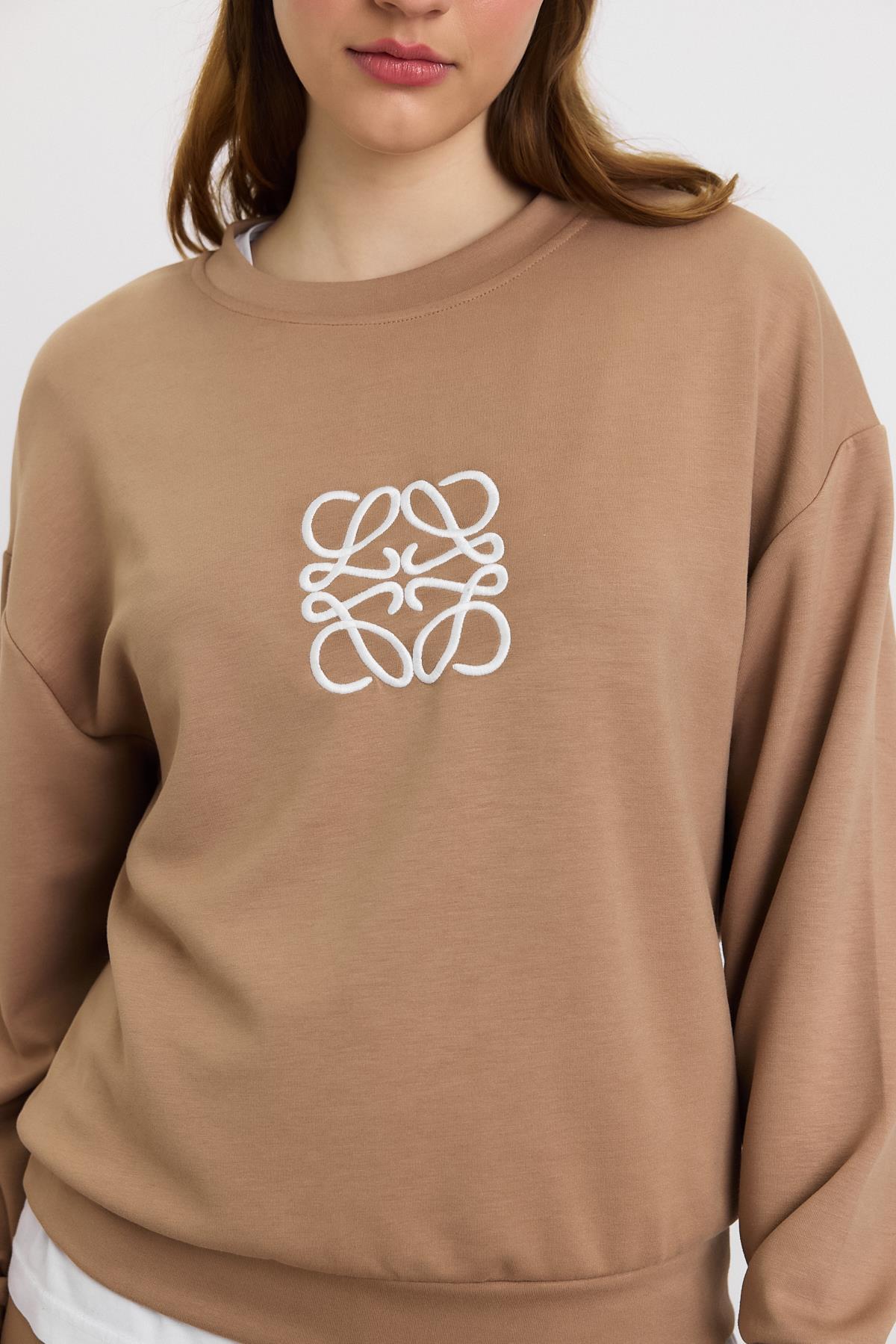 4013 Nakış Detay Pantolon Takım Camel - 3