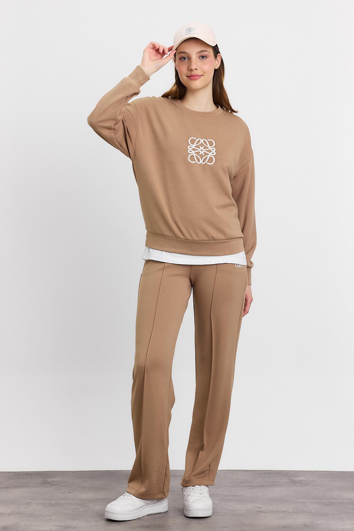 4013 Nakış Detay Pantolon Takım Camel - 7