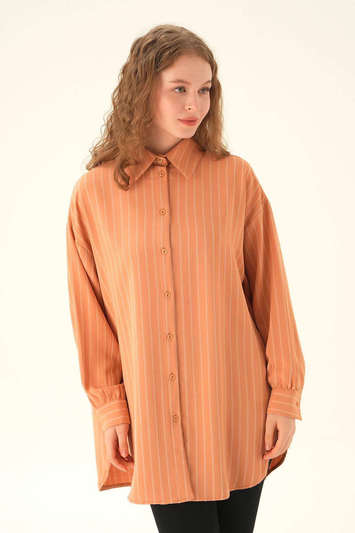Camel Çizgili Oversize Gömlek 4013A - 3