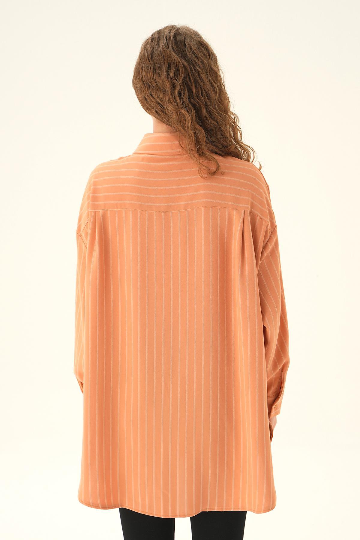 Camel Çizgili Oversize Gömlek 4013A - 4