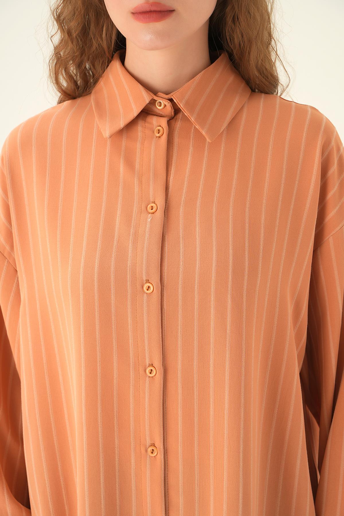 Camel Çizgili Oversize Gömlek 4013A - 5