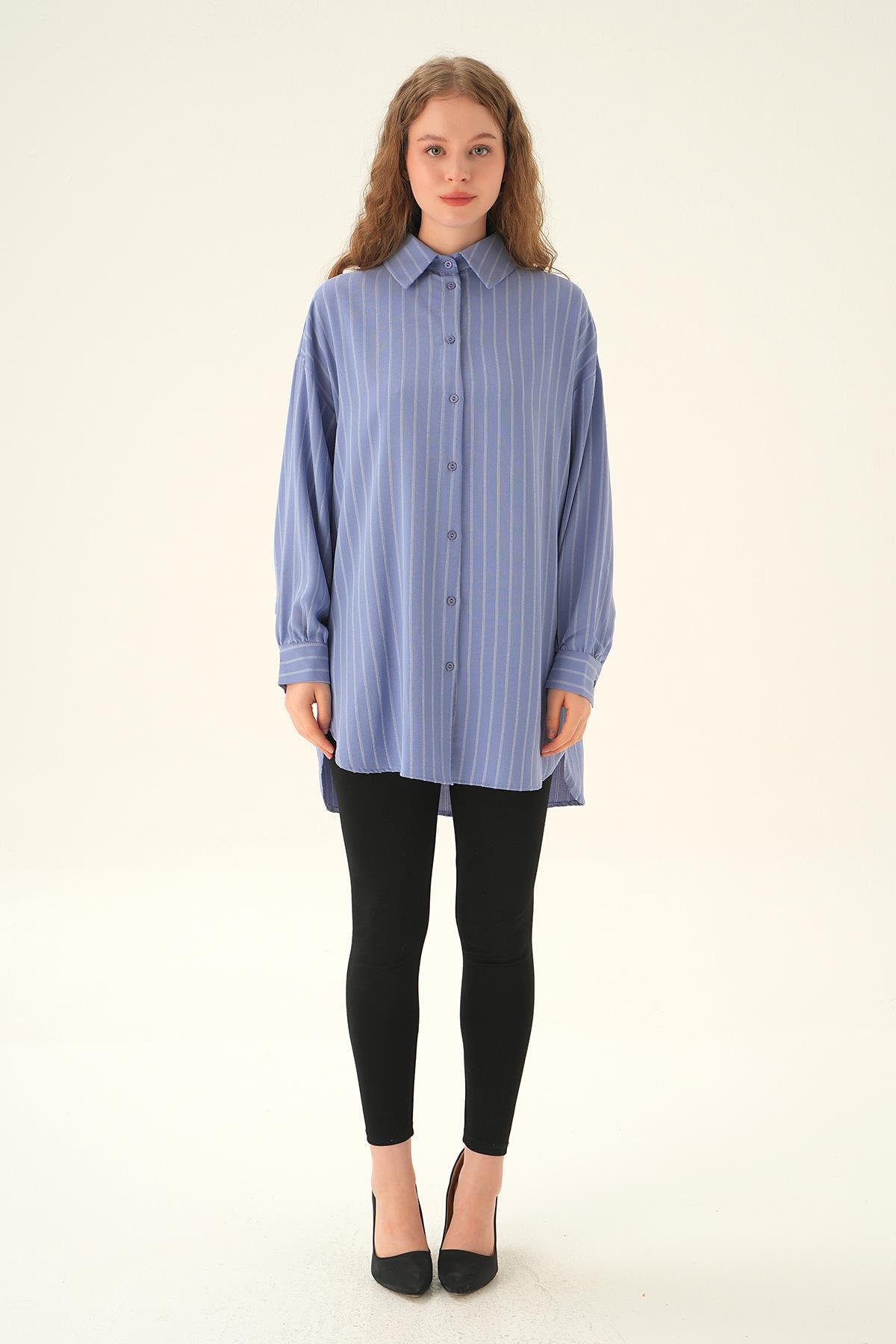 Mavi Çizgili Oversize Gömlek 4013A - 6
