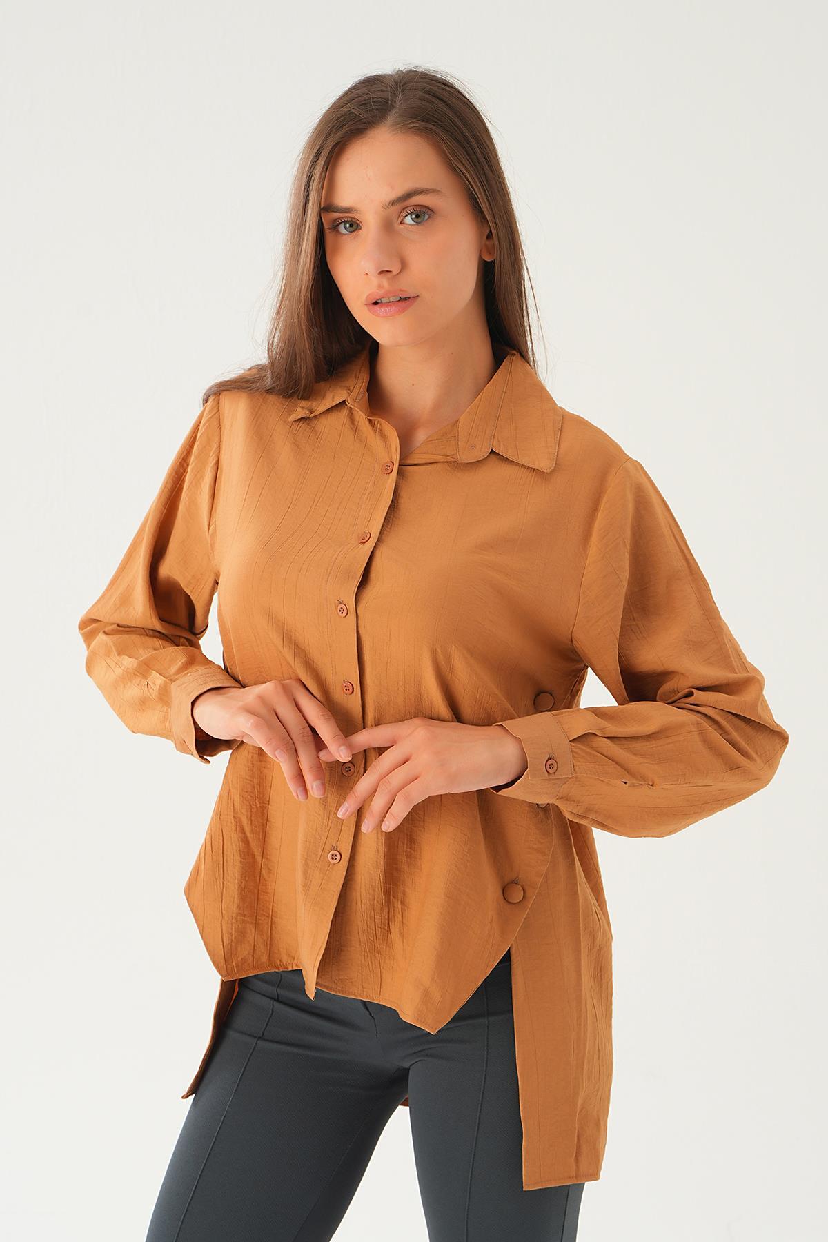 Bisküvi Yan Çıtçıtlı Arka Uzun Gömlek 4014A 