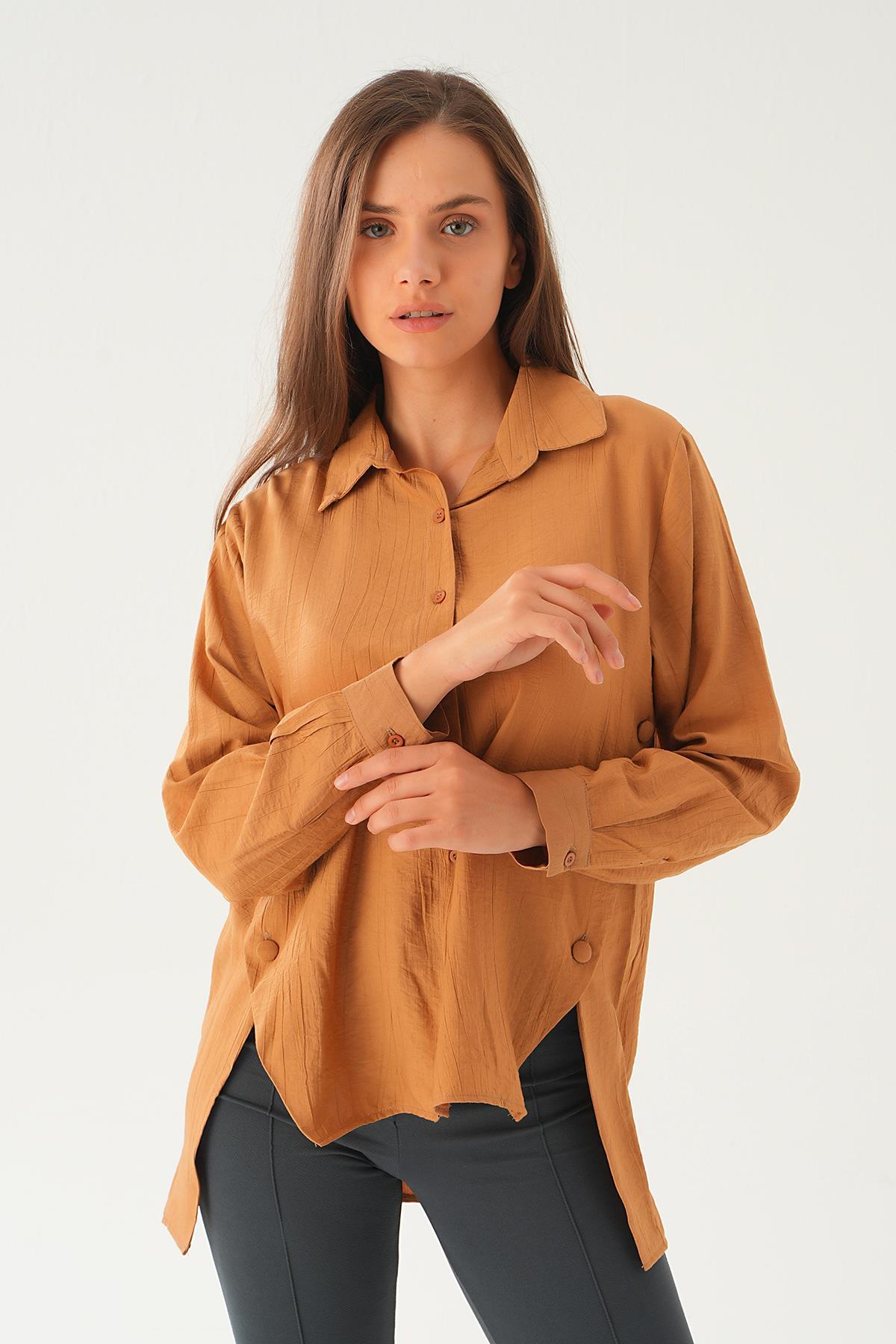 Bisküvi Yan Çıtçıtlı Arka Uzun Gömlek 4014A - 2