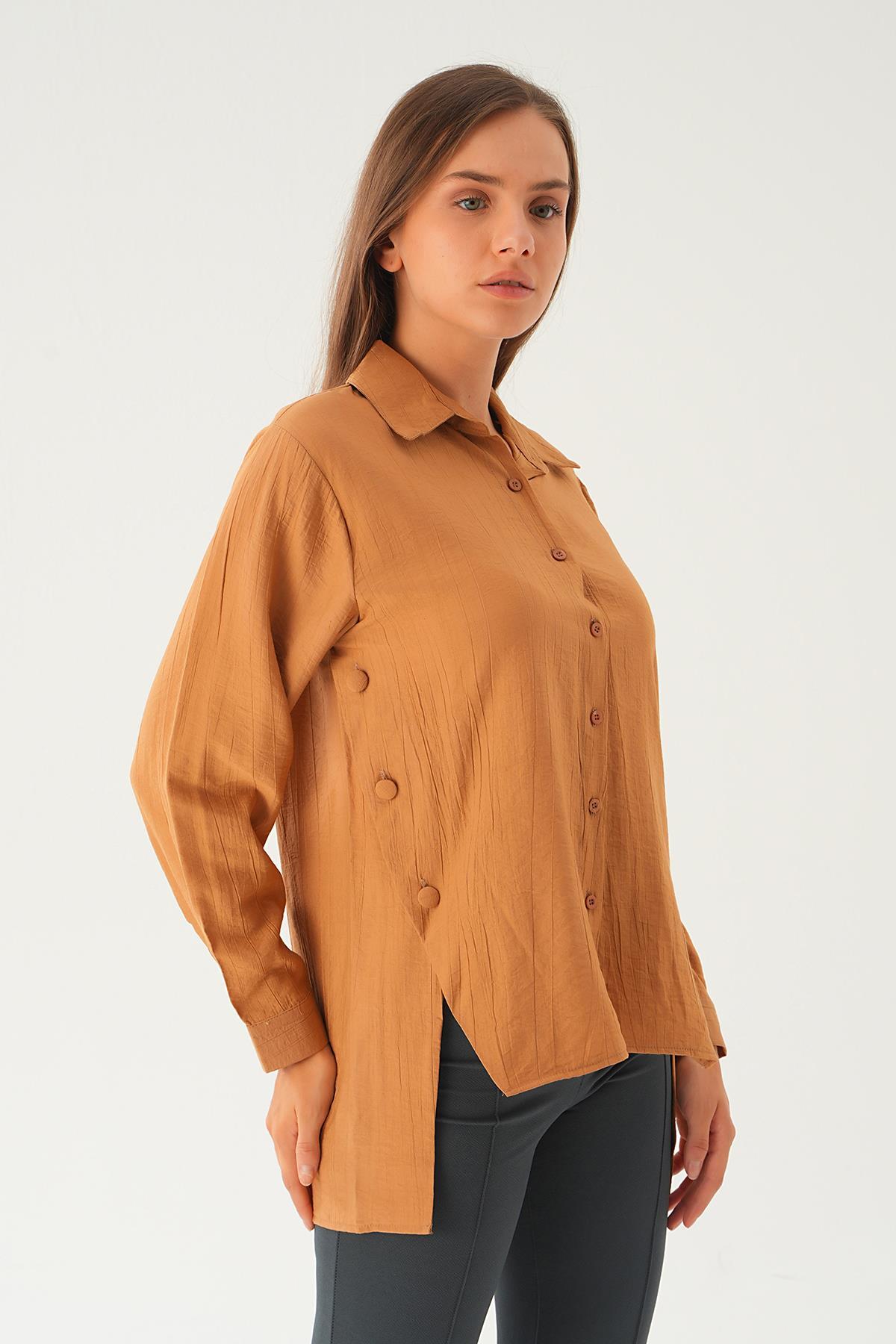 Bisküvi Yan Çıtçıtlı Arka Uzun Gömlek 4014A - 3