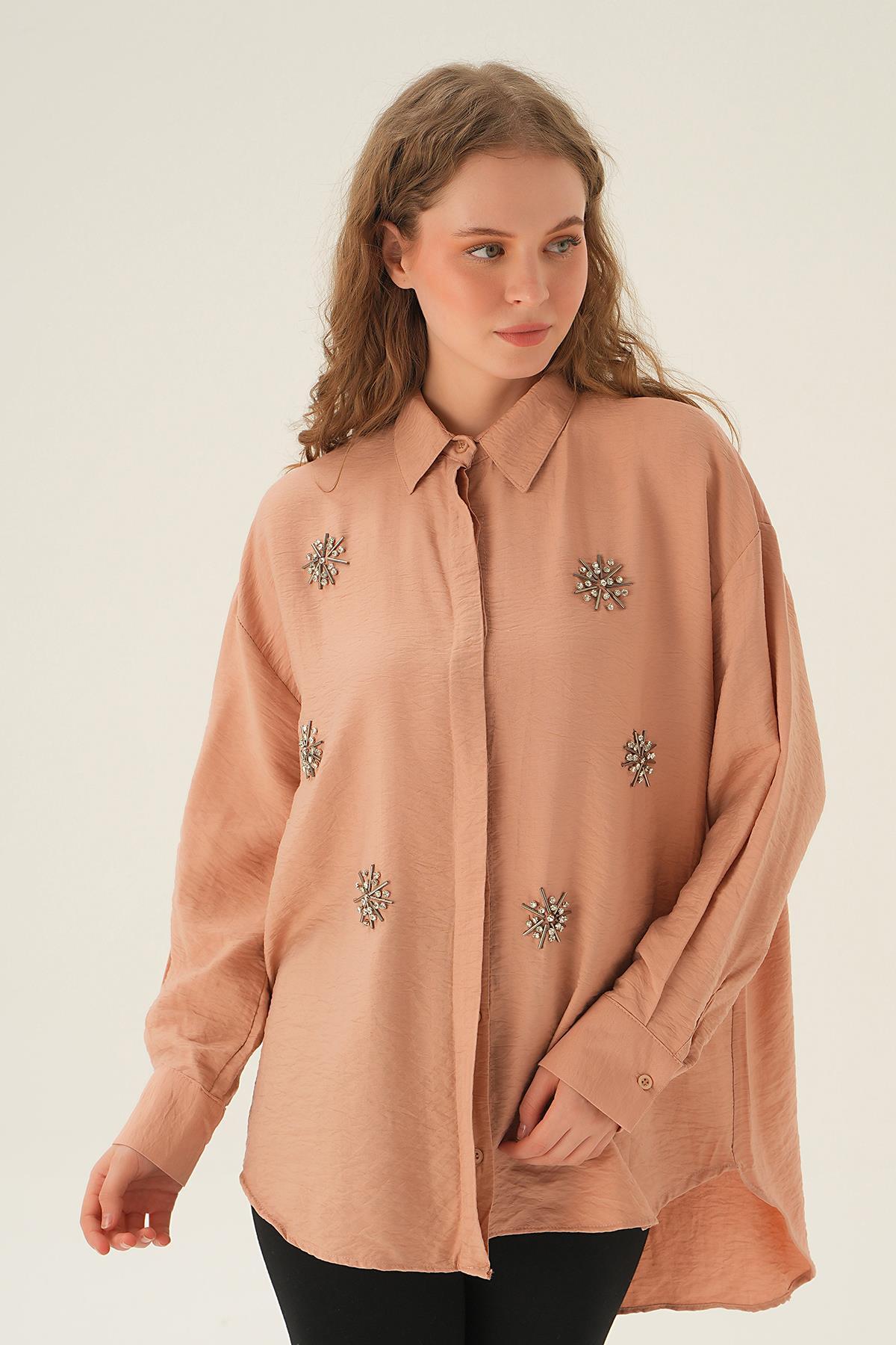 Bisküvi Taş İşlemeli Gömlek 4016 - 3