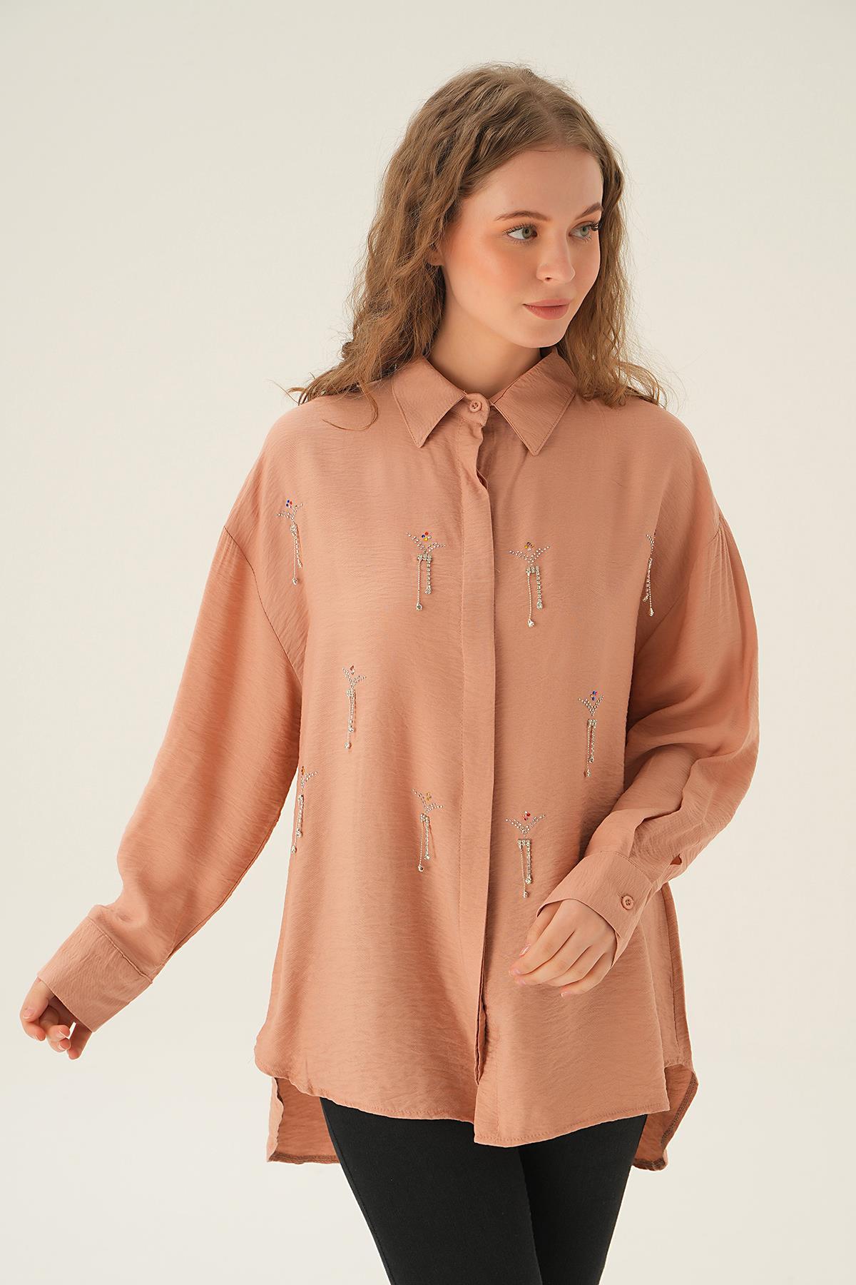 Bisküvi Taş Detay Gömlek 4017 