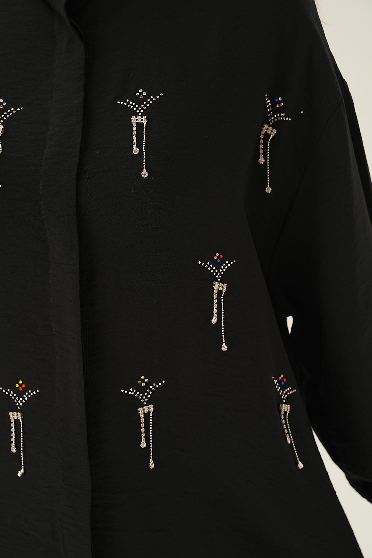 Siyah Taş Detay Gömlek 4017 - 5