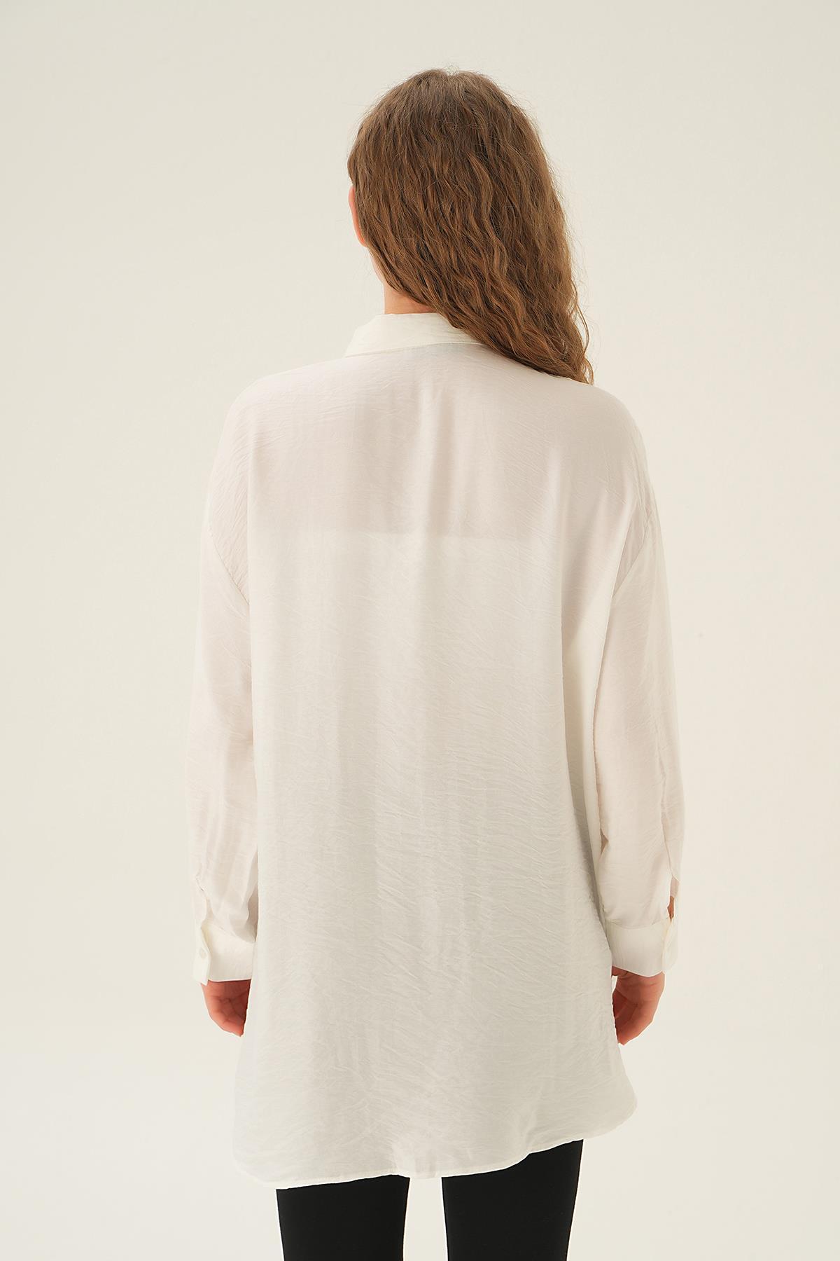 Beyaz Cep Zincir Detay Gömlek 4018 - 5