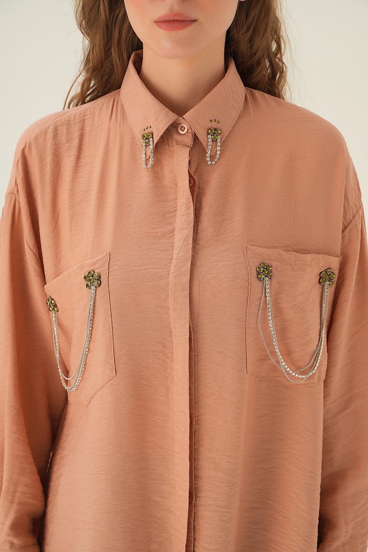 4018 Cep Zincir Detay Gömlek Bisküvi - 5