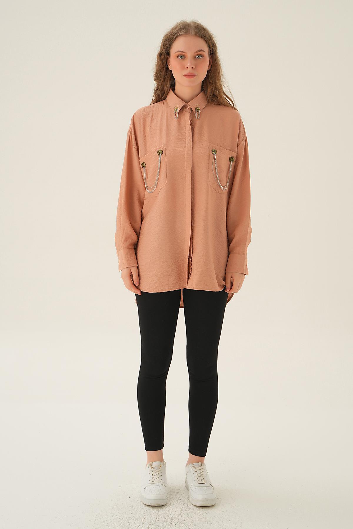 4018 Cep Zincir Detay Gömlek Bisküvi - 6