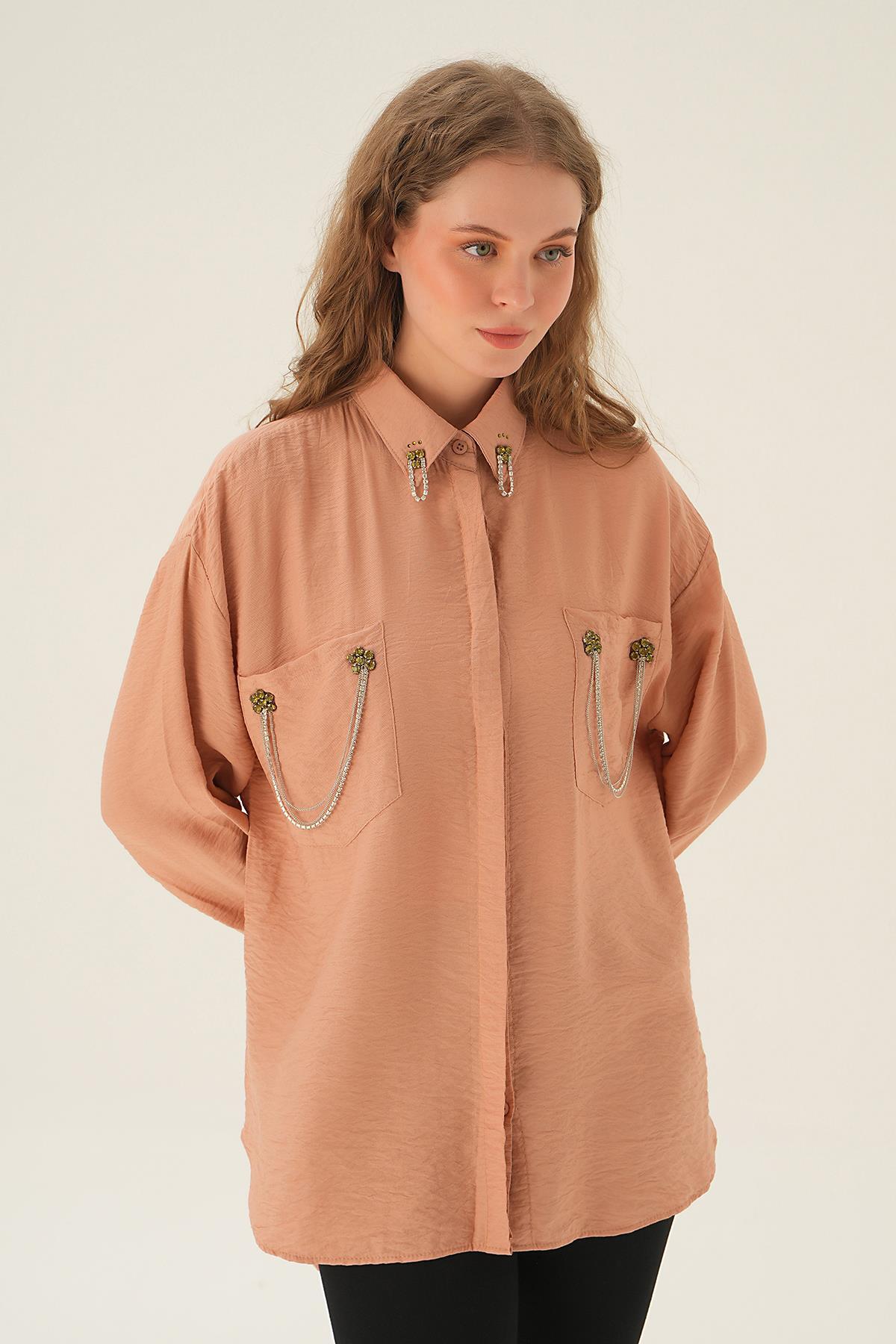 Bisküvi Cep Zincir Detay Gömlek 4018 