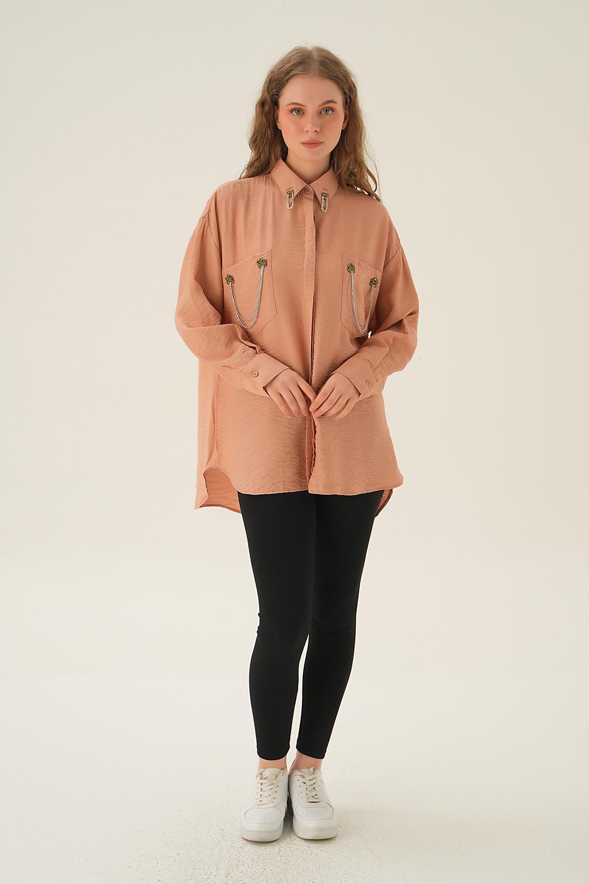 Bisküvi Cep Zincir Detay Gömlek 4018 - 2