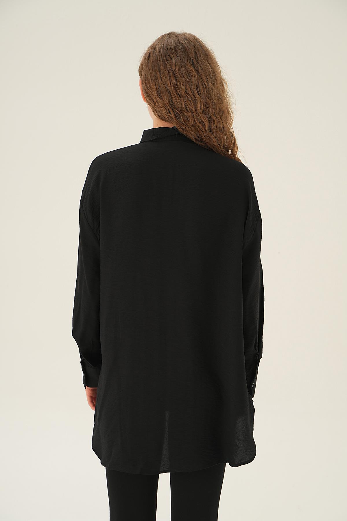 Siyah Cep Zincir Detay Gömlek 4018 - 4