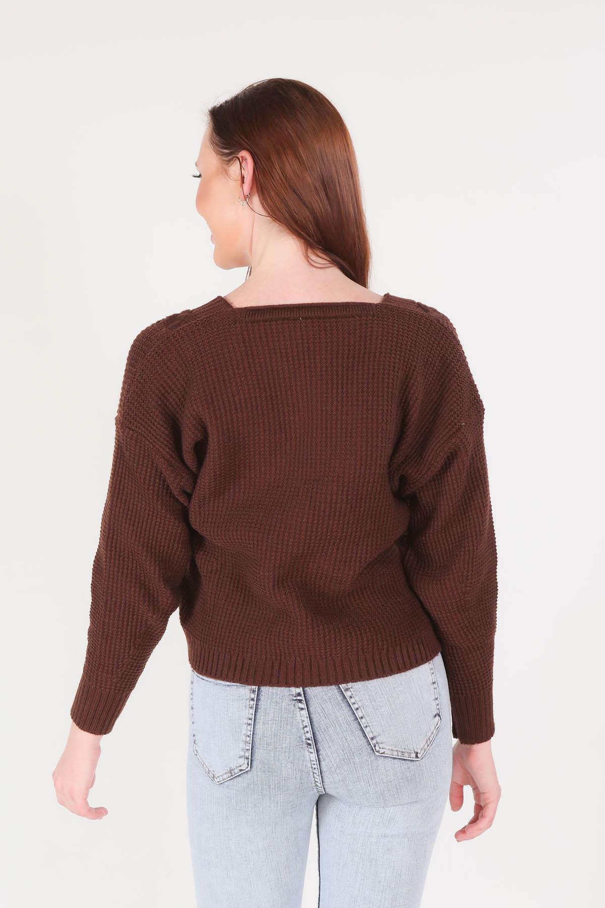 4018 Örgü Detay Kısa Hırka Acı Kahve - 2