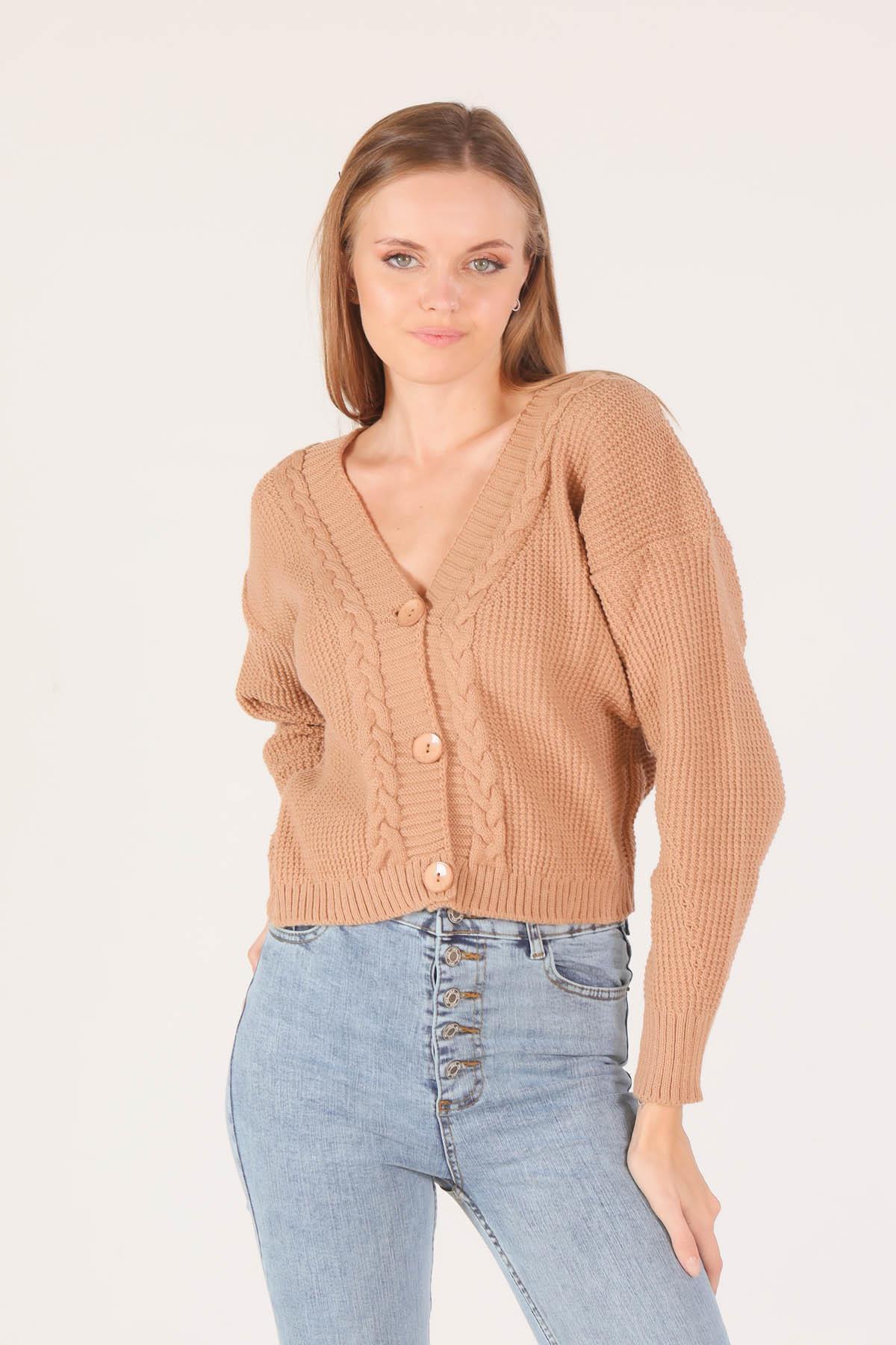 Camel Örgü Detay Kısa Hırka 4018 - 3