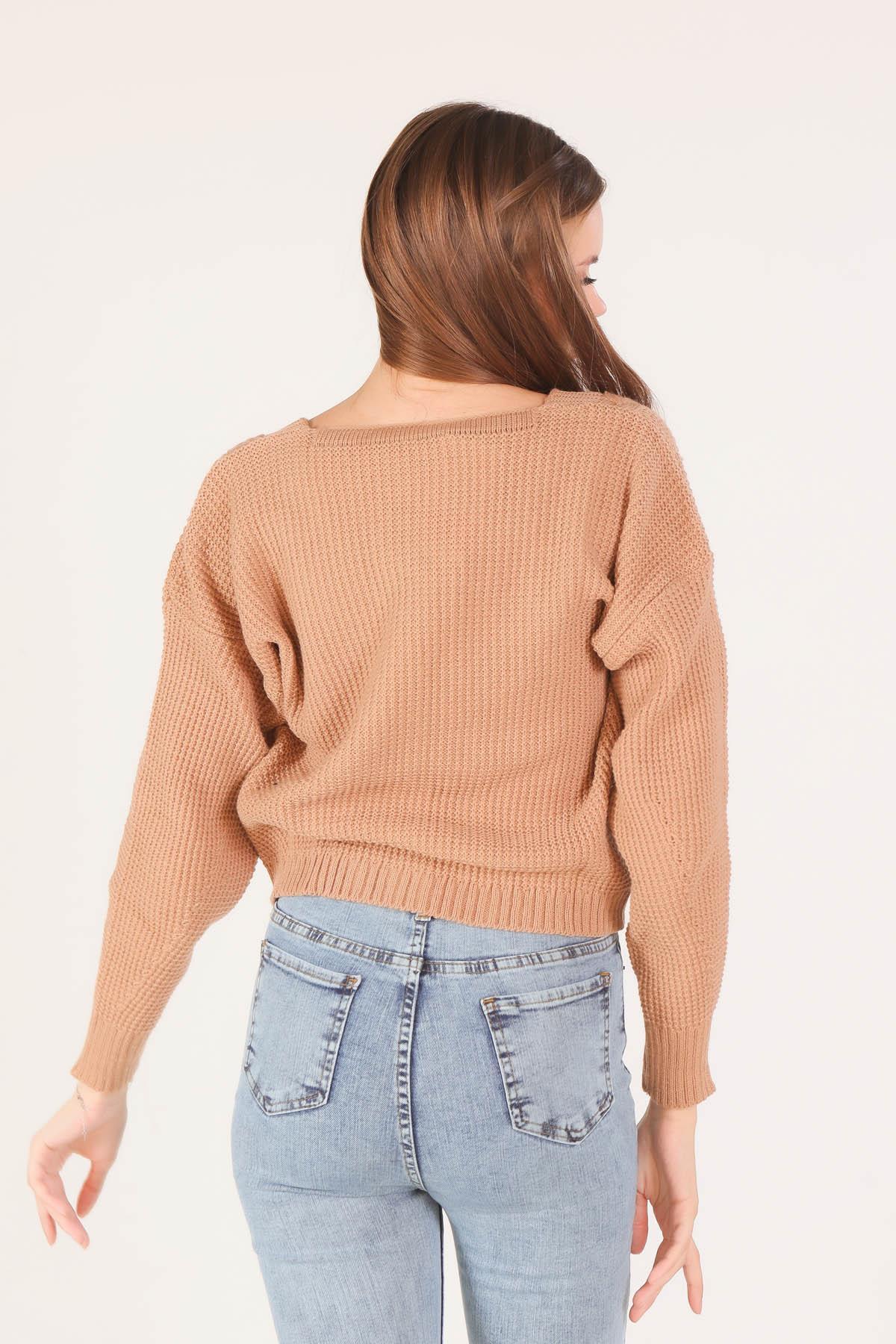 Camel Örgü Detay Kısa Hırka 4018 - 4