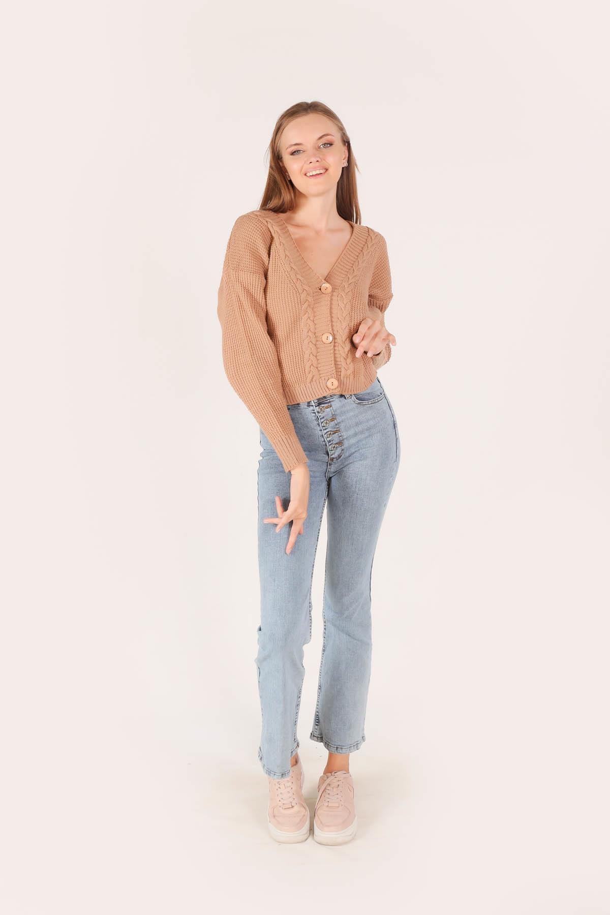 Camel Örgü Detay Kısa Hırka 4018 - 2