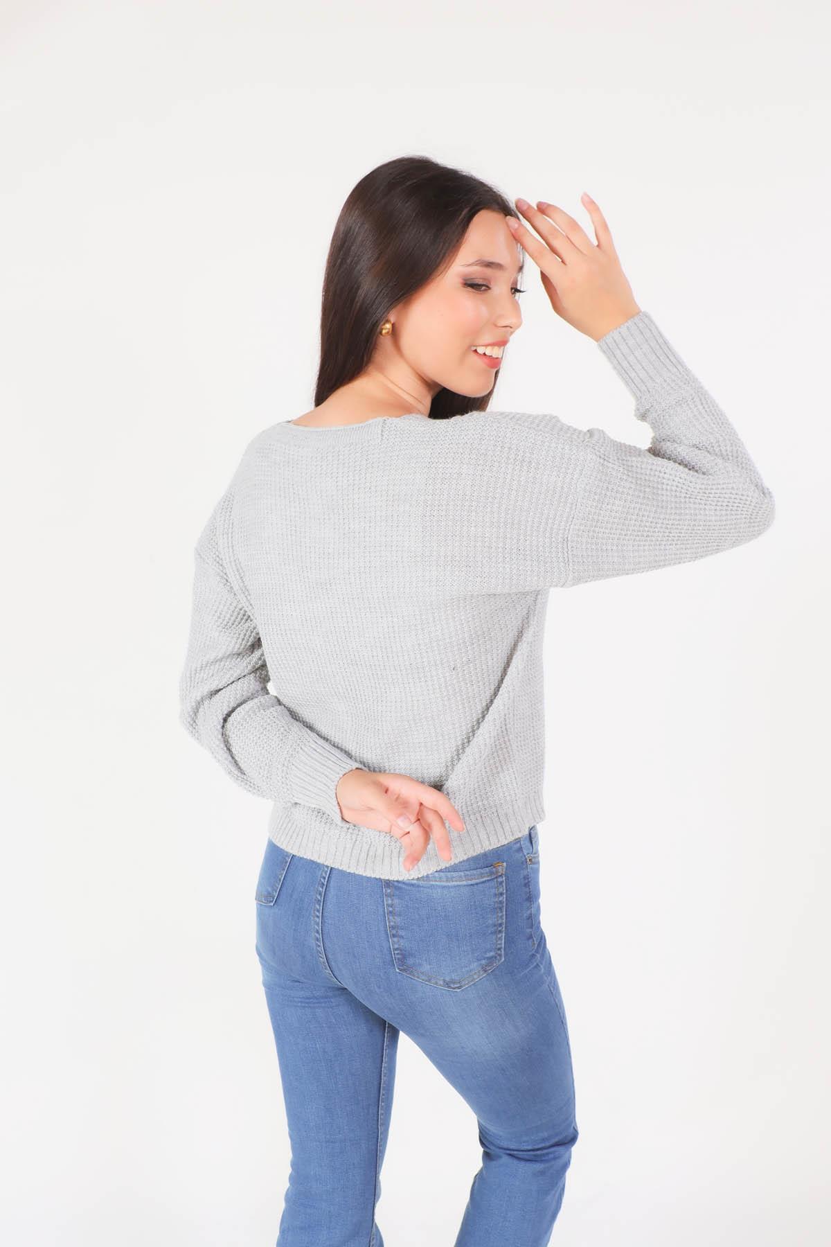 Gri Örgü Detay Kısa Hırka 4018 - 3