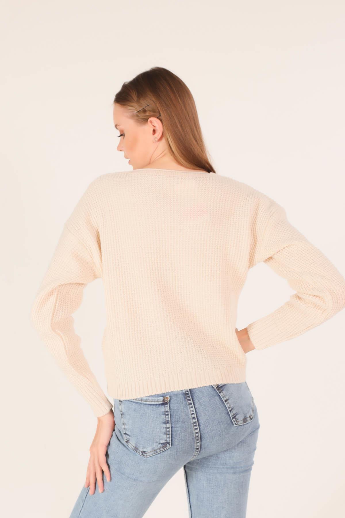 Krem Örgü Detay Kısa Hırka 4018 - 5