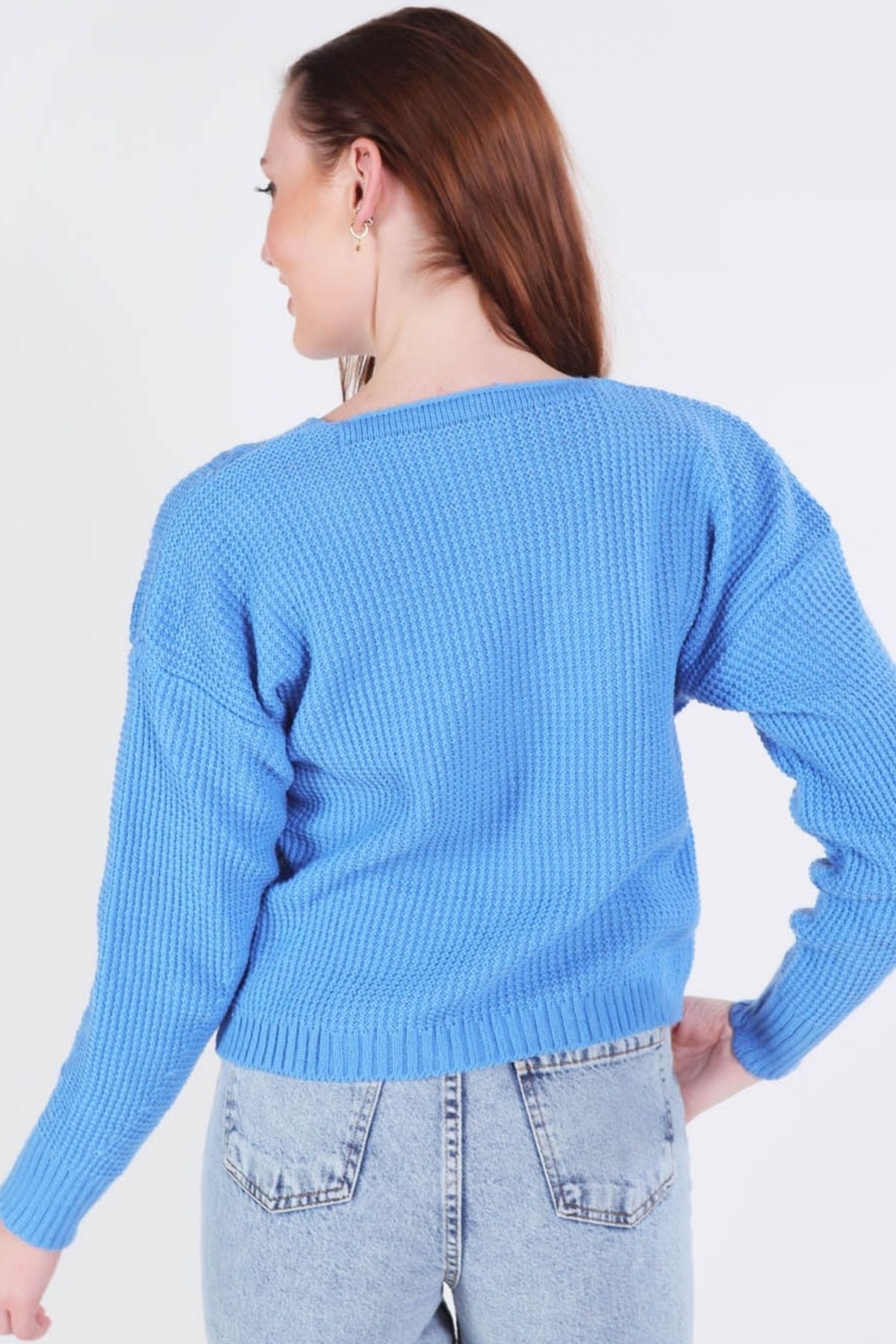 4018 Örgü Detay Kısa Hırka Mavi - 2