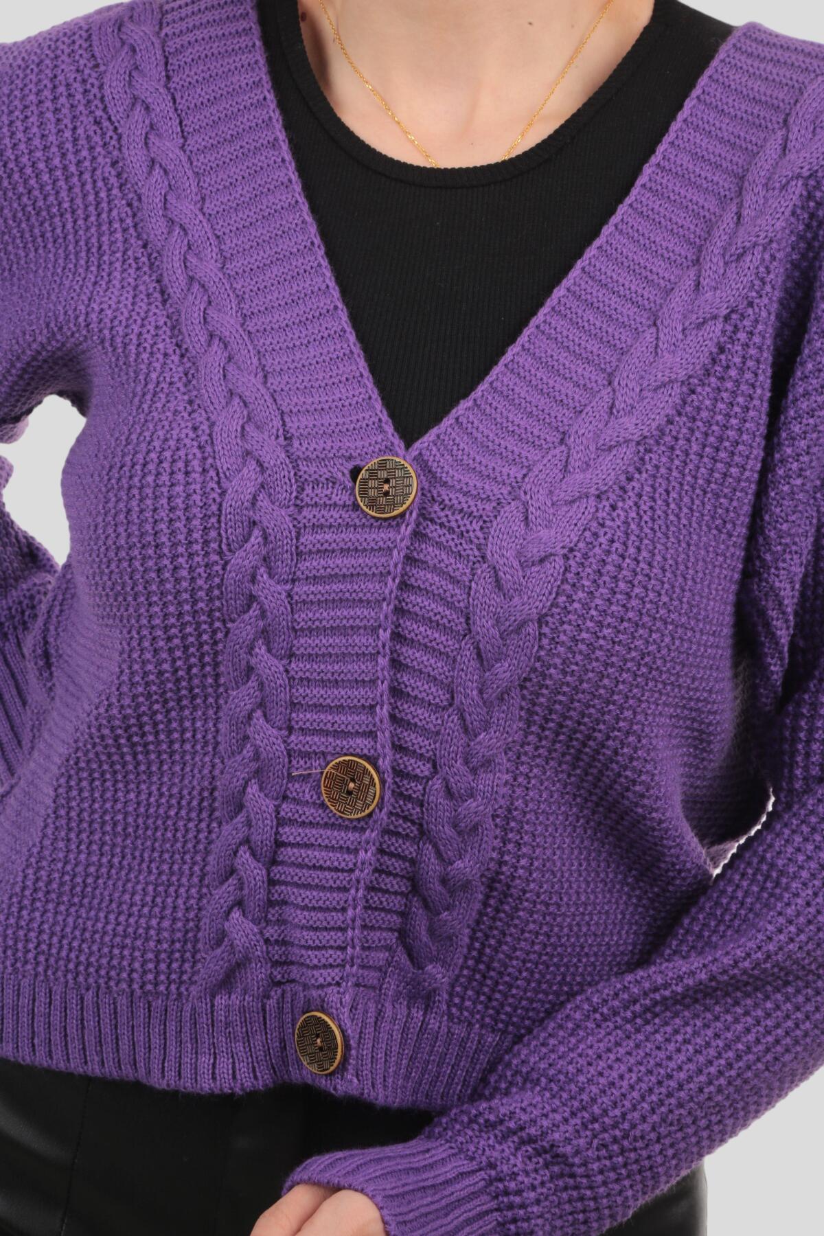 Mor Örgü Detay Kısa Hırka 4018 - 3