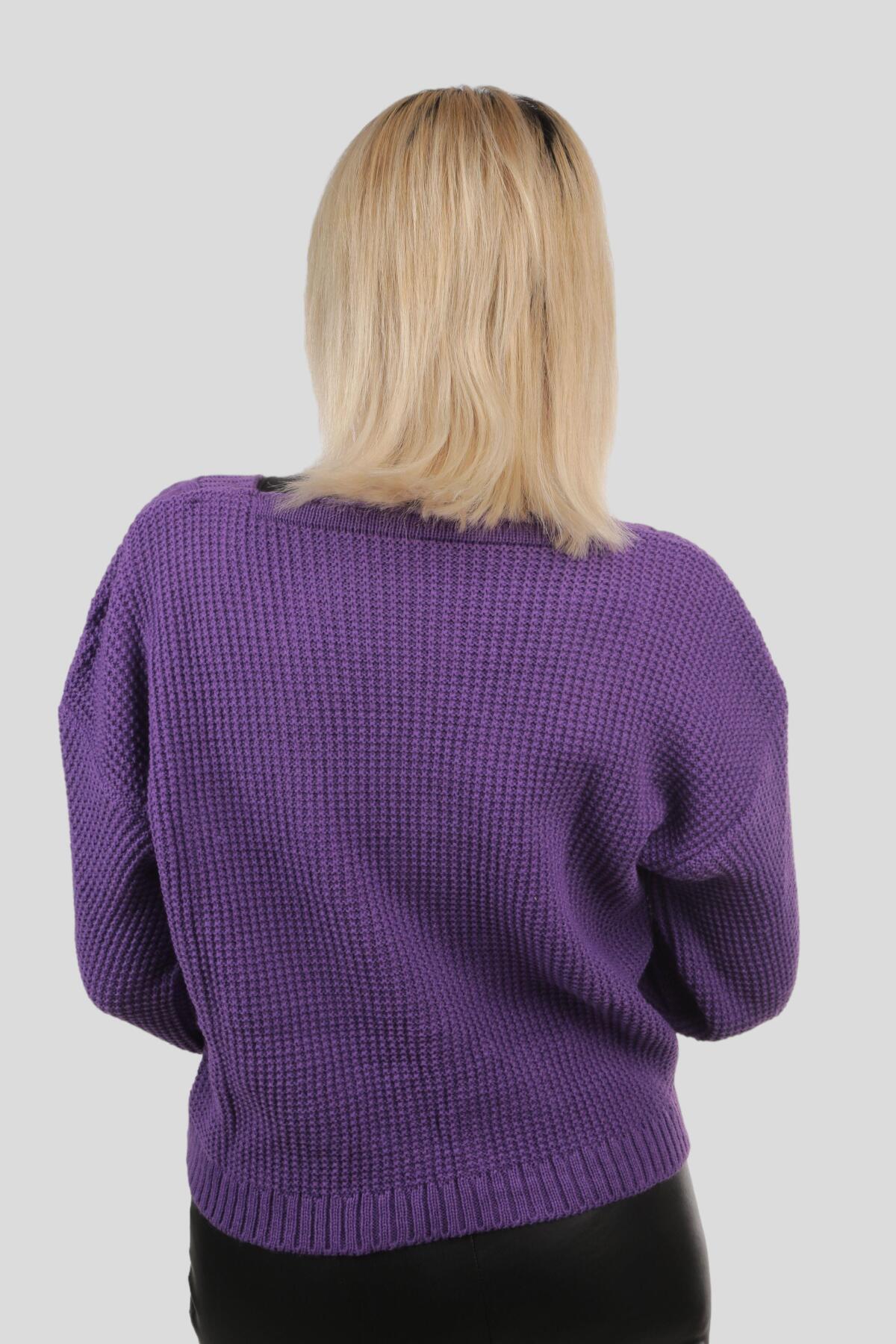 Mor Örgü Detay Kısa Hırka 4018 - 4