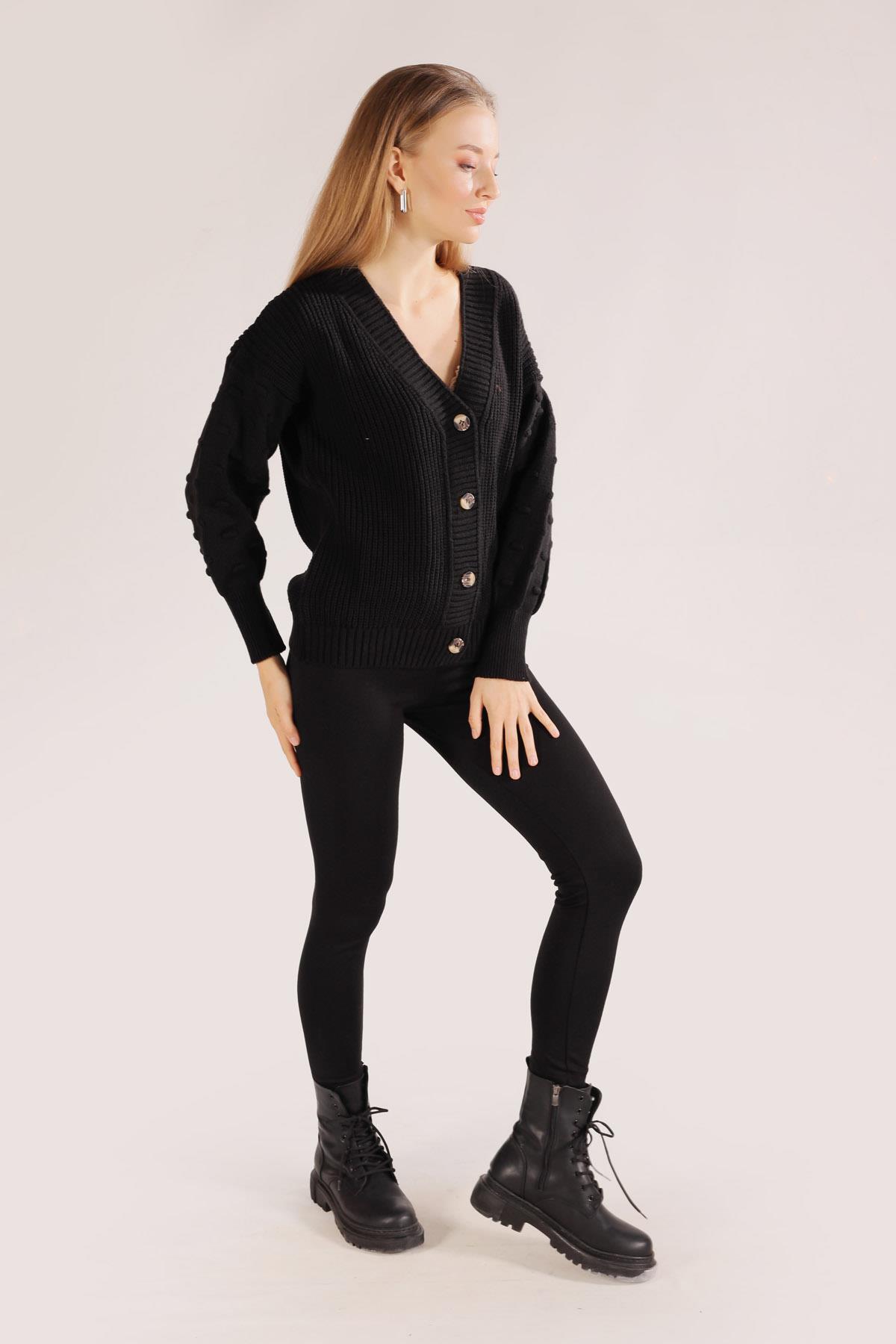 4018 Örgü Detay Kısa Hırka Siyah - 4