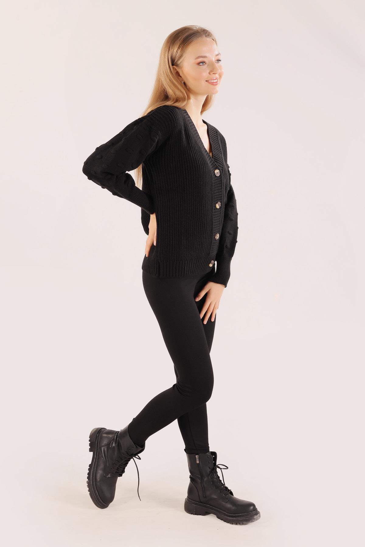 4018 Örgü Detay Kısa Hırka Siyah - 5