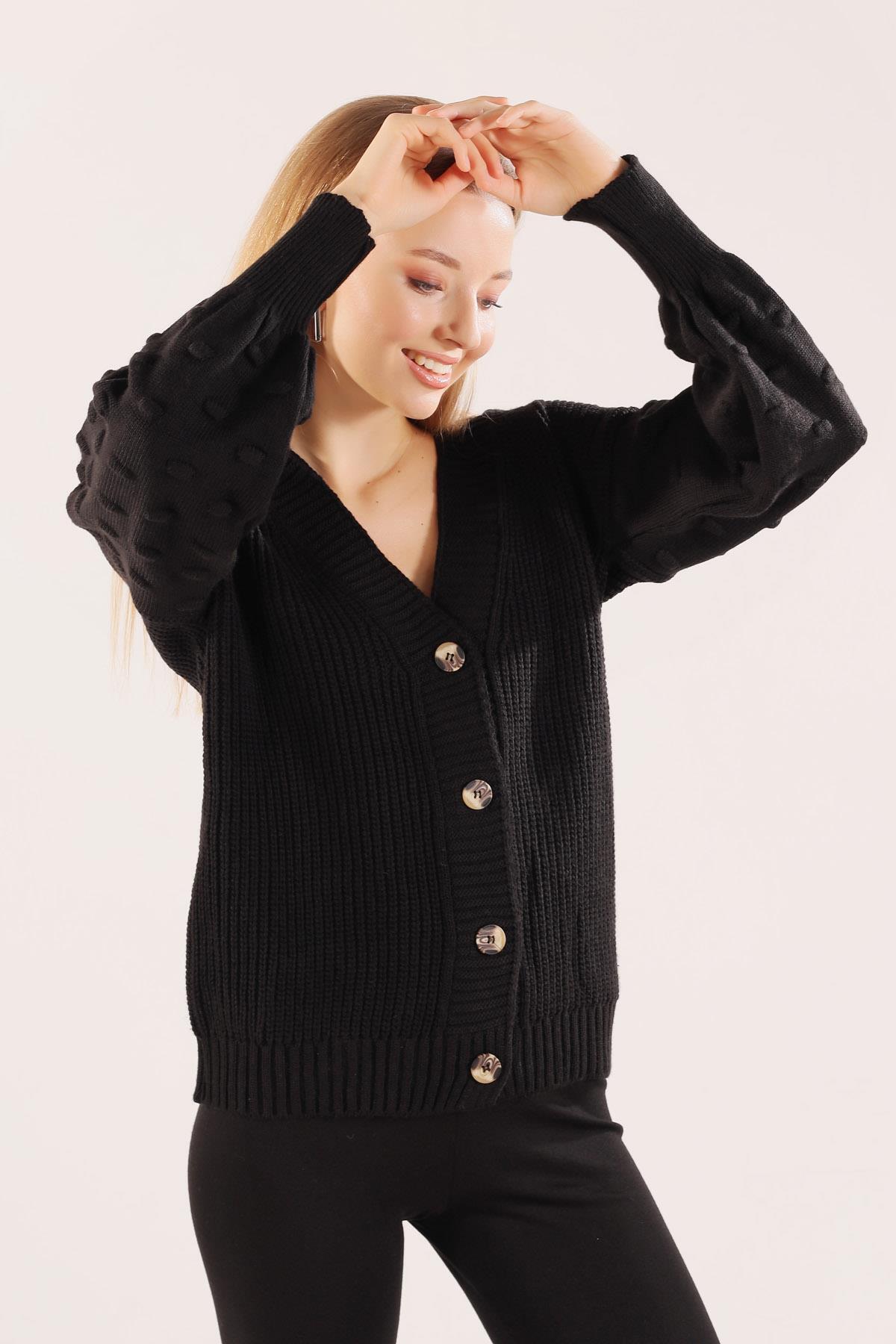 Siyah Örgü Detay Kısa Hırka 4018 - 6