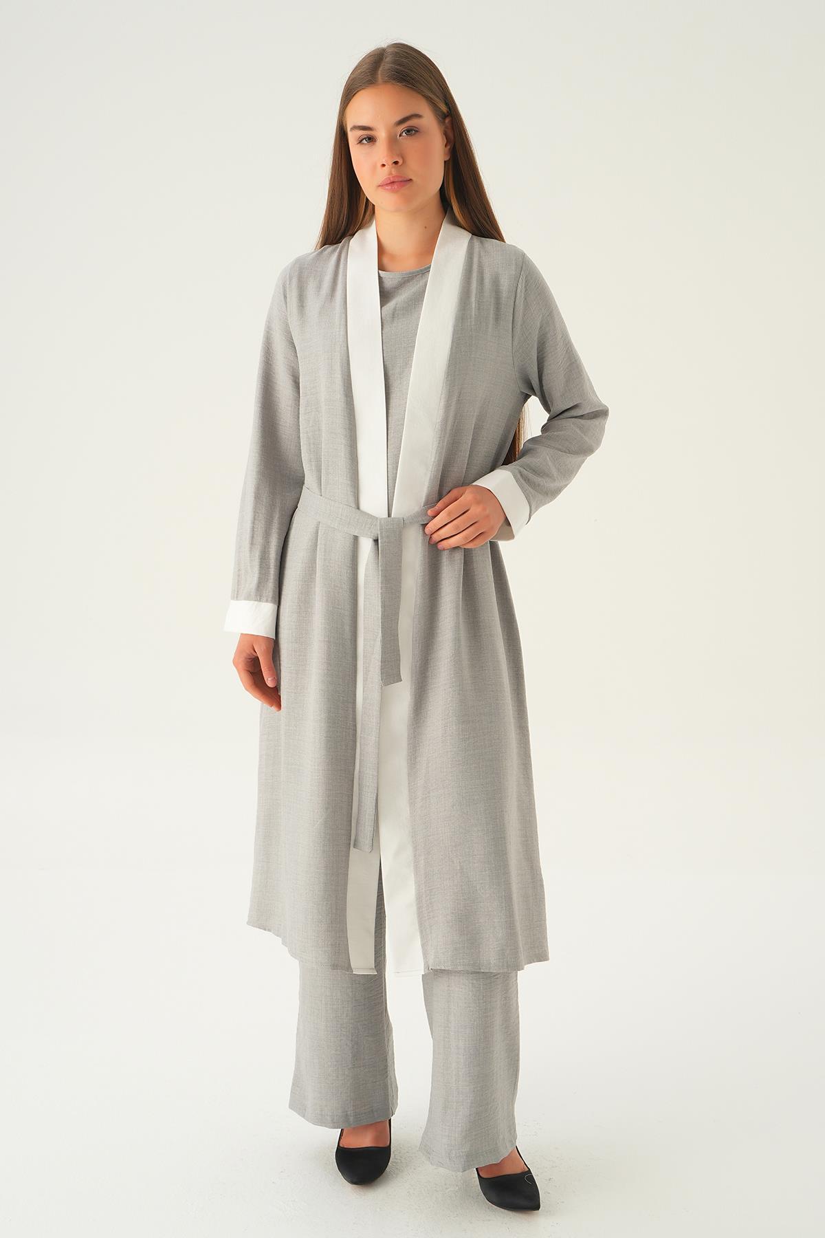 Gri 3'lü Kimono Takım 4018A - 2