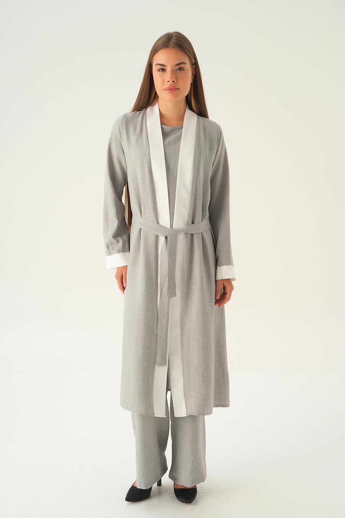 Gri 3'lü Kimono Takım 4018A - 1