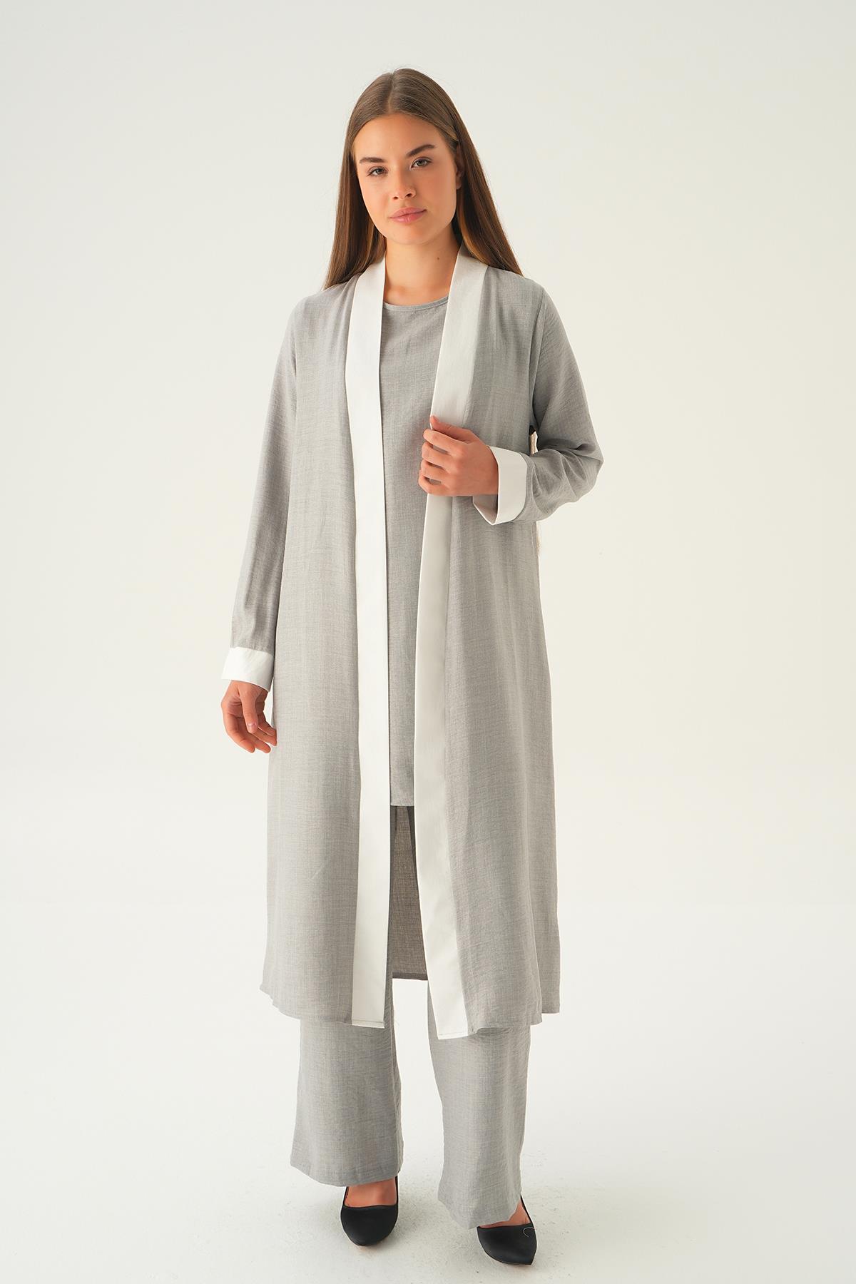 Gri 3'lü Kimono Takım 4018A - 3