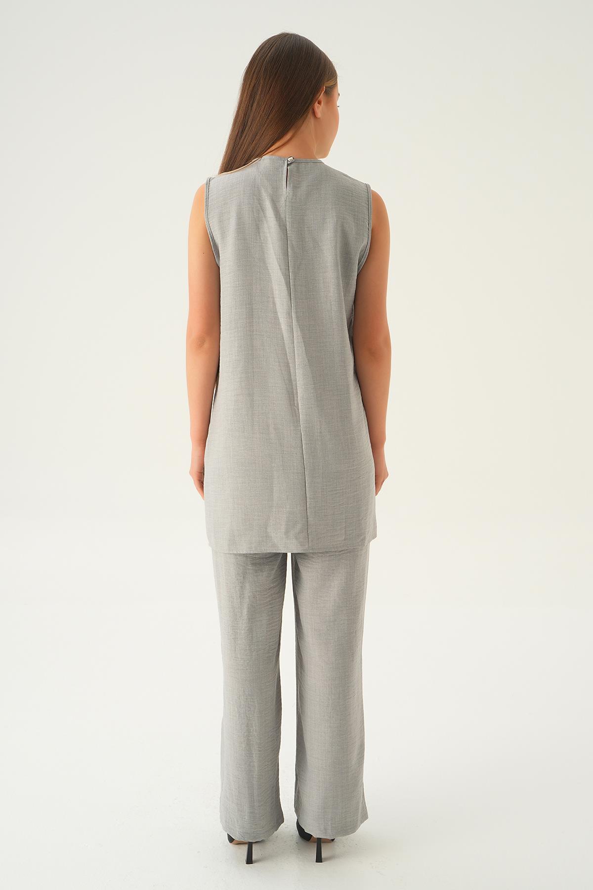 Gri 3'lü Kimono Takım 4018A - 5