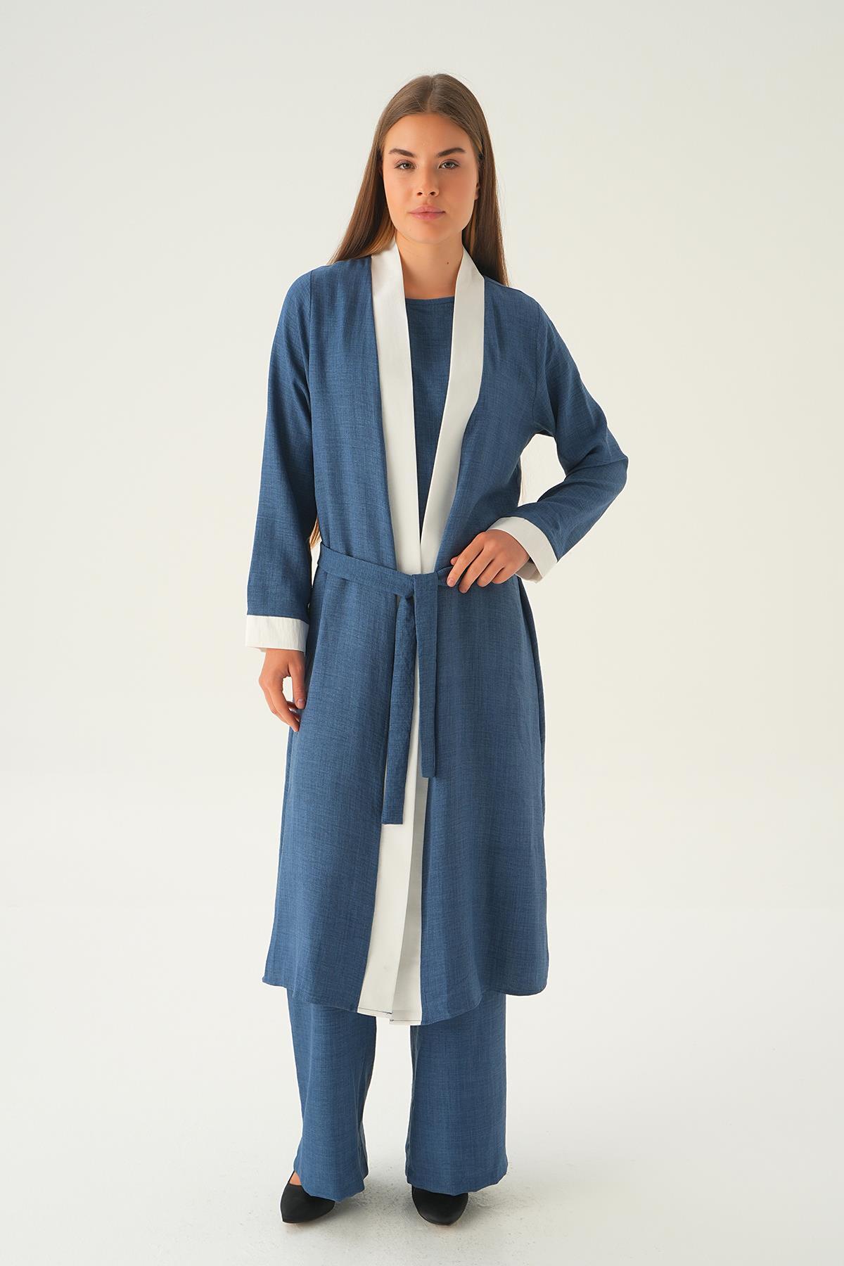 İndigo 3'lü Kimono Takım 4018A - 1