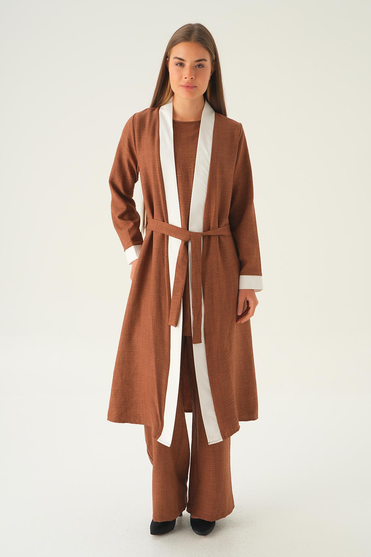 Kahve 3'lü Kimono Takım 4018A - 2