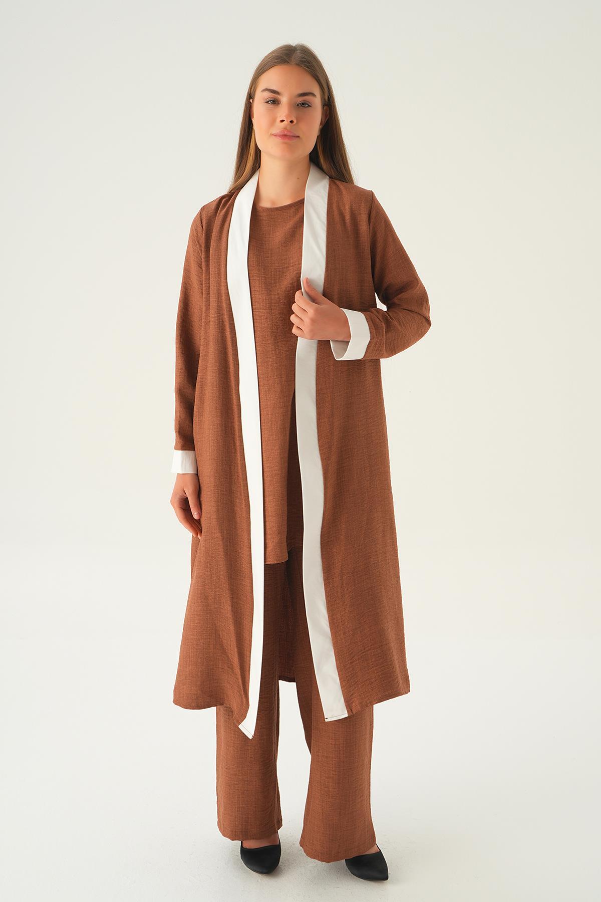 Kahve 3'lü Kimono Takım 4018A - 3